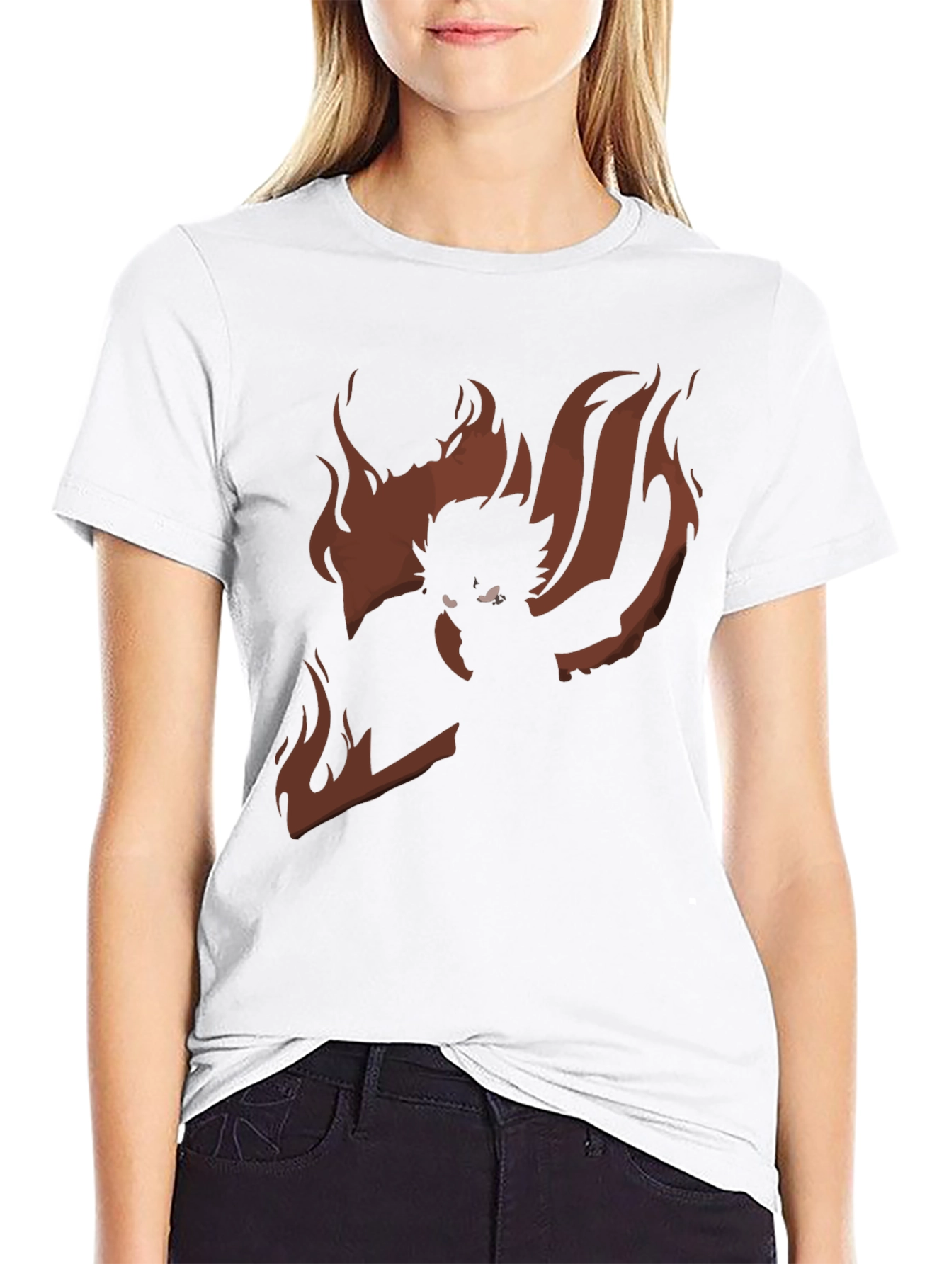 Anime Graphic Tee - Nine Tails Silhouette - Black Cotton T-Shirt