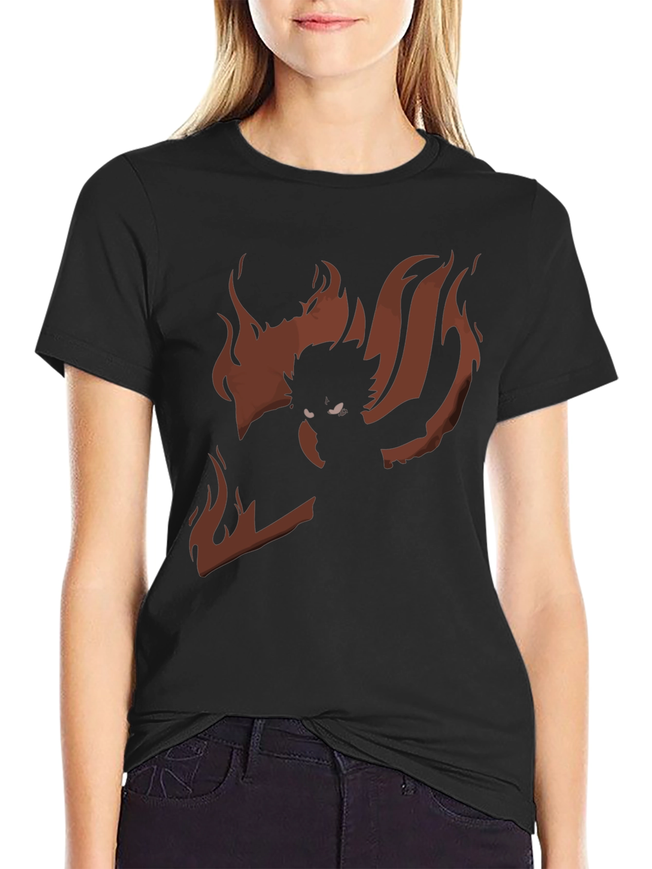 Anime Graphic Tee - Nine Tails Silhouette - Black Cotton T-Shirt
