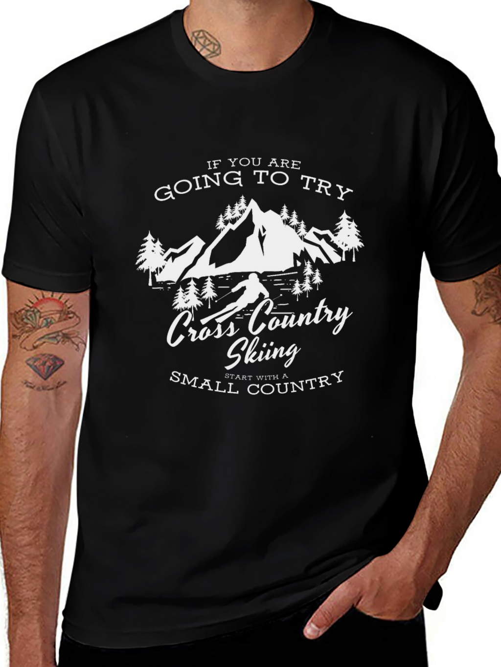 Cross Country Skiing Black Graphic T-Shirt