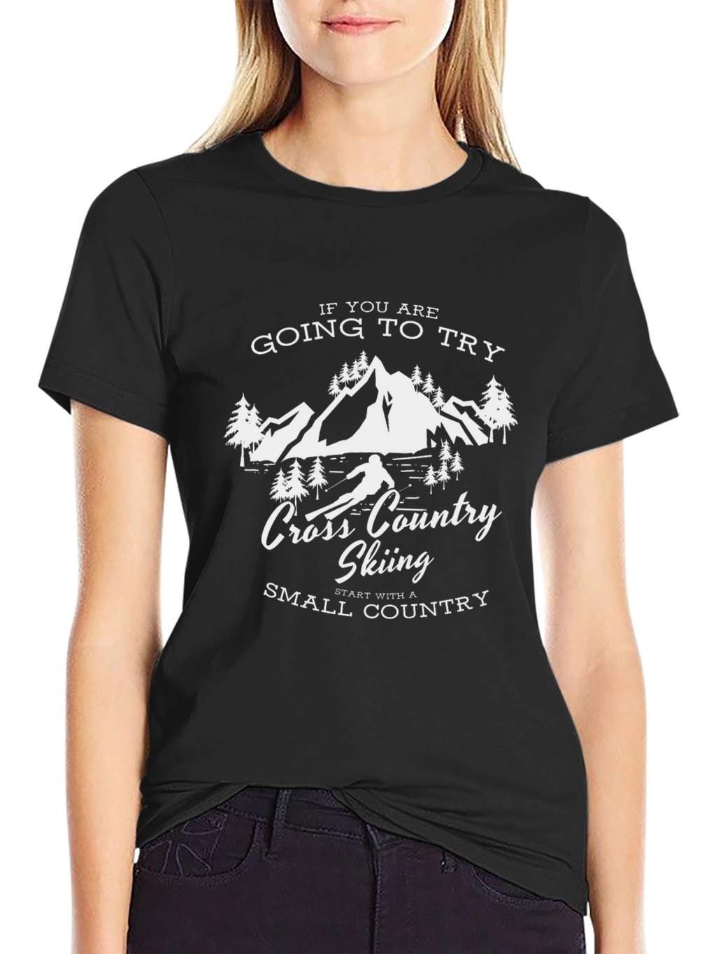 Cross Country Skiing Black Graphic T-Shirt
