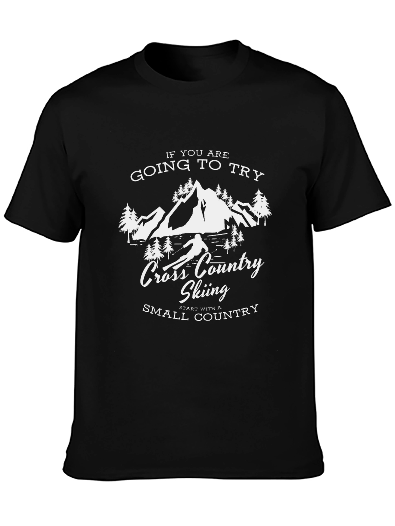 Cross Country Skiing Black Graphic T-Shirt