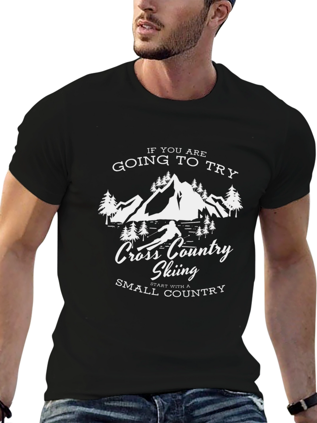 Cross Country Skiing Black Graphic T-Shirt