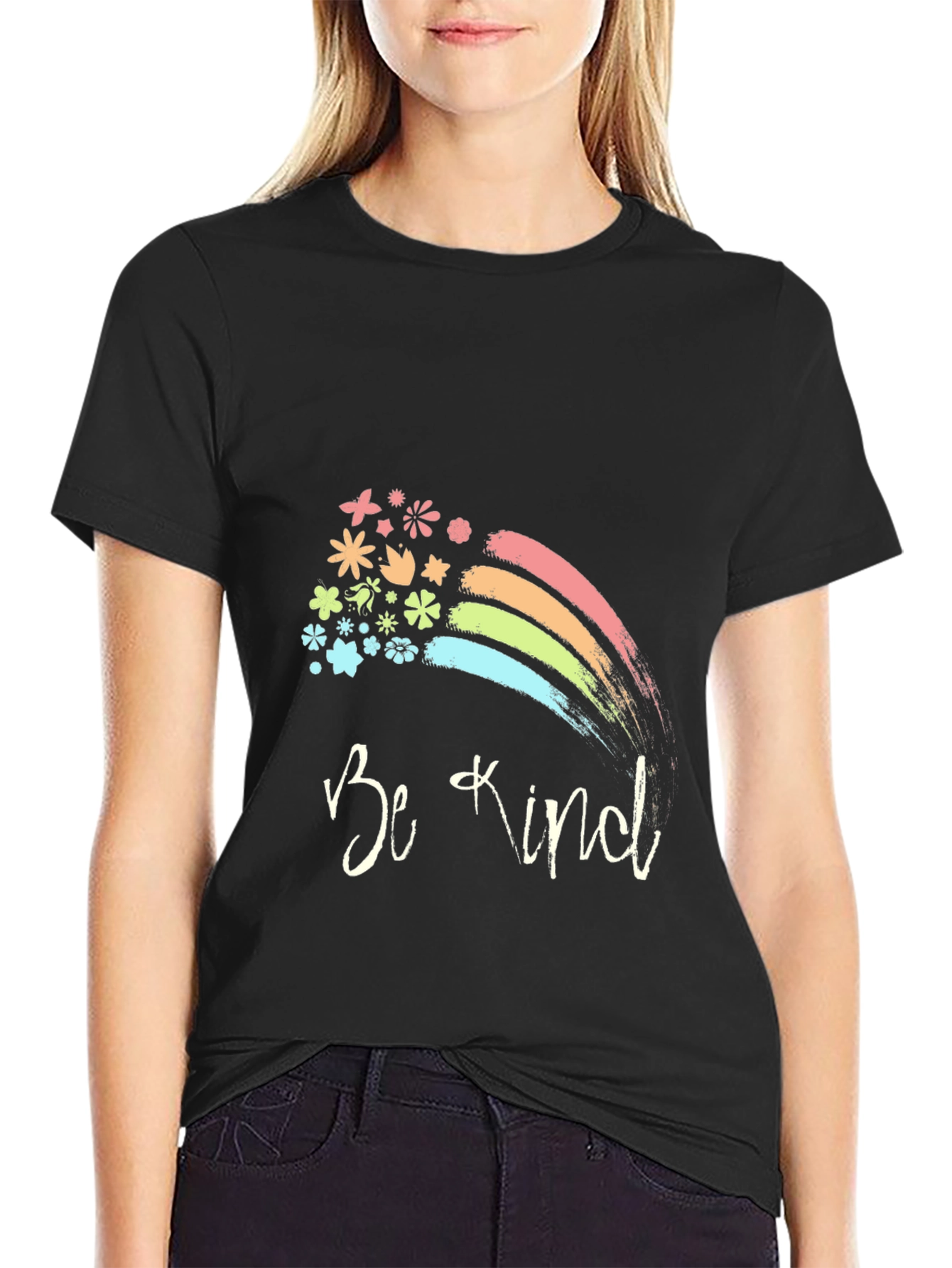 Be Kind Rainbow Floral T-Shirt - Positive Vibes