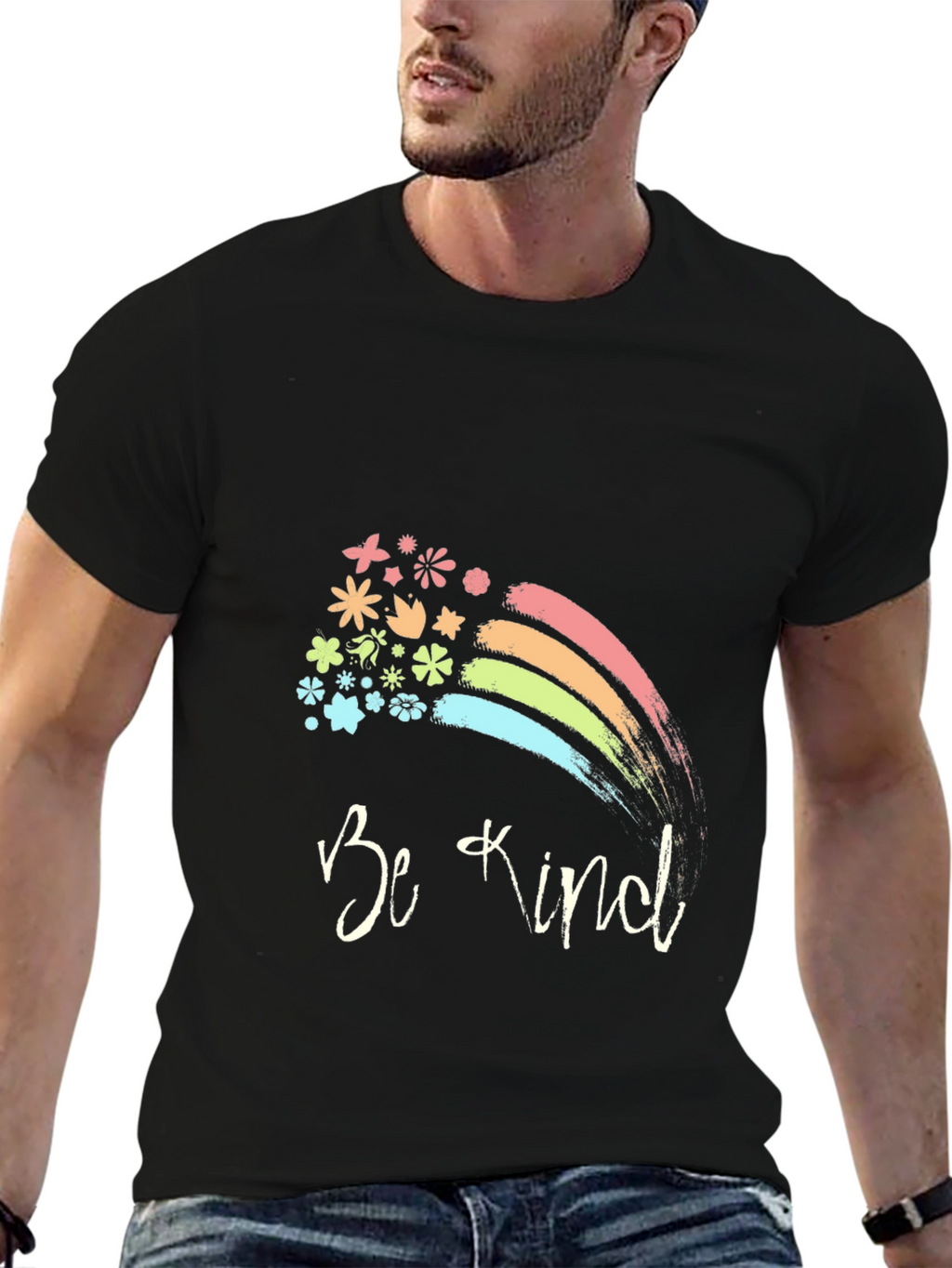 Be Kind Rainbow Floral T-Shirt - Positive Vibes