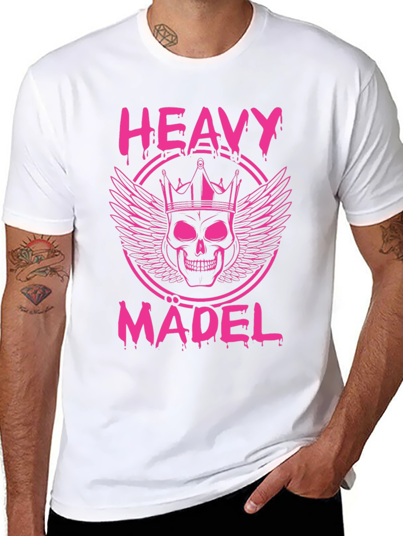 Heavy Mädel Pink Skull Crown Graphic T-Shirt