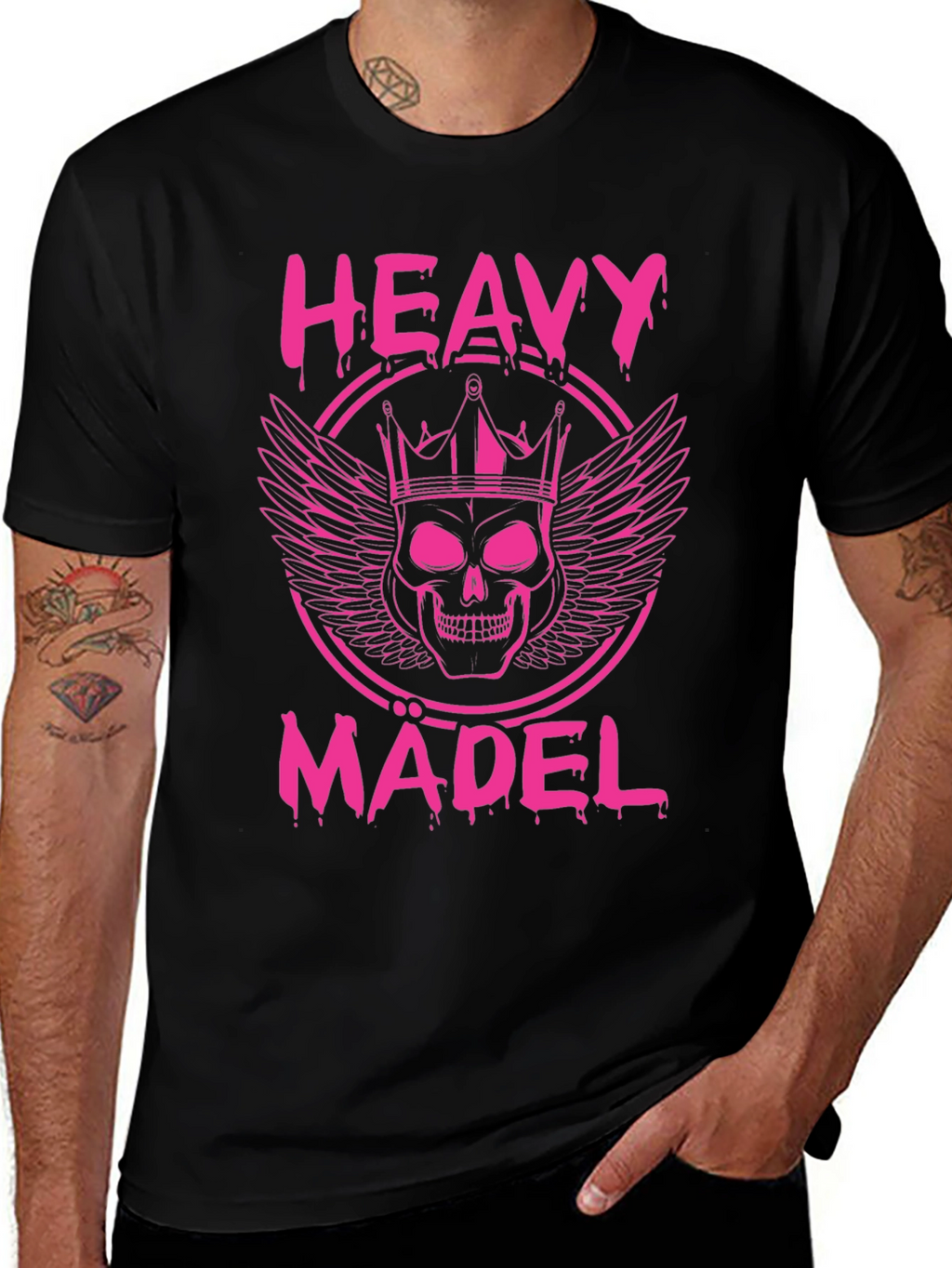 Heavy Mädel Pink Skull Crown Graphic T-Shirt