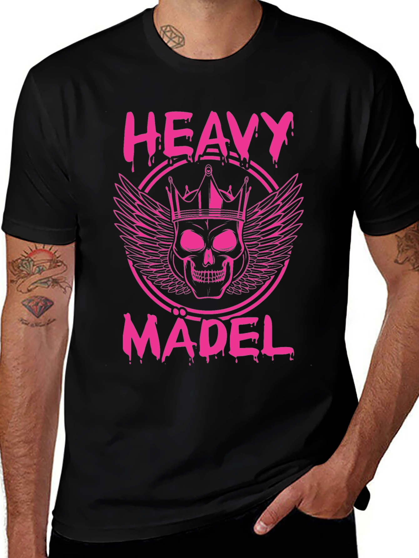 Heavy Mädel Pink Skull Crown Graphic T-Shirt
