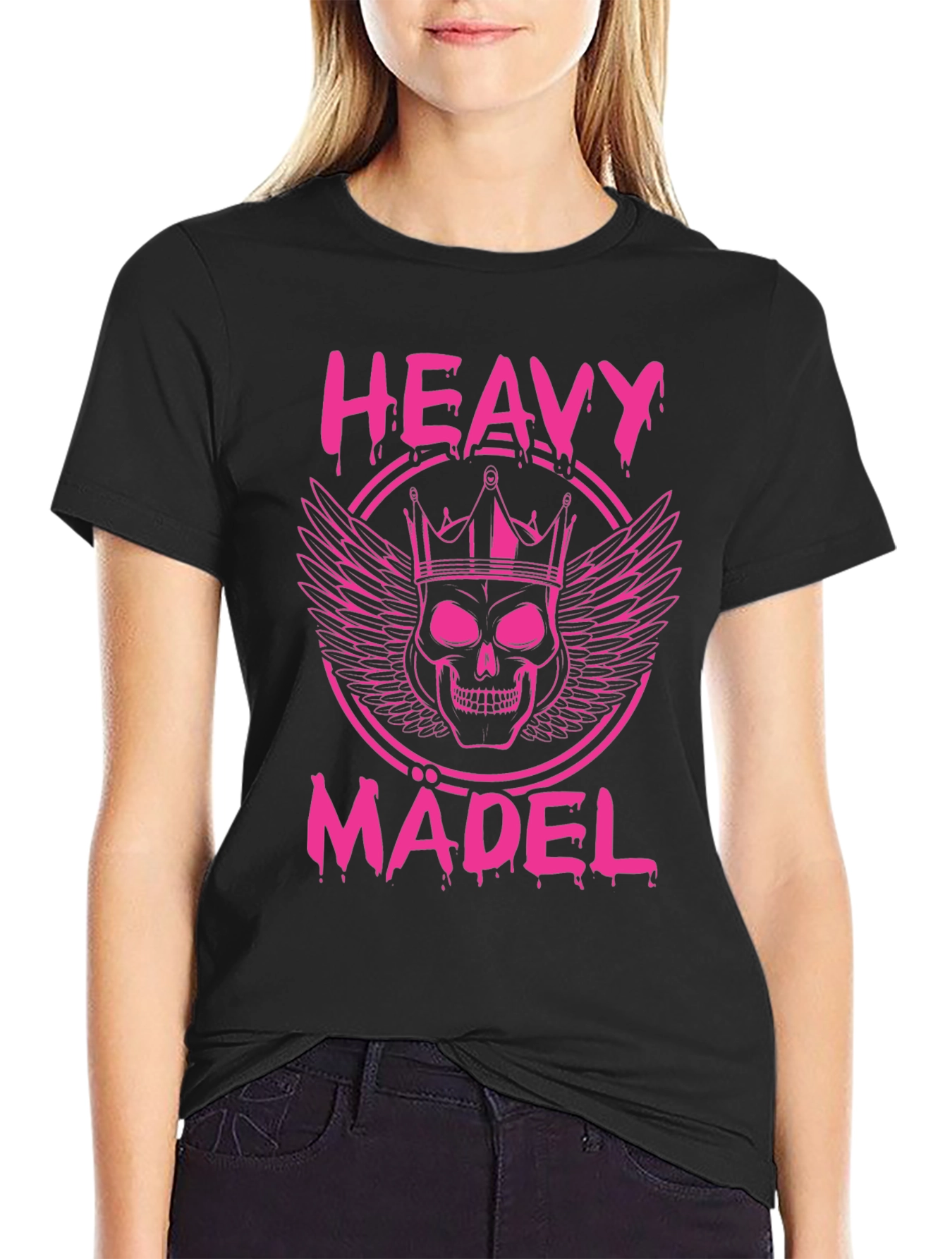 Heavy Mädel Pink Skull Crown Graphic T-Shirt