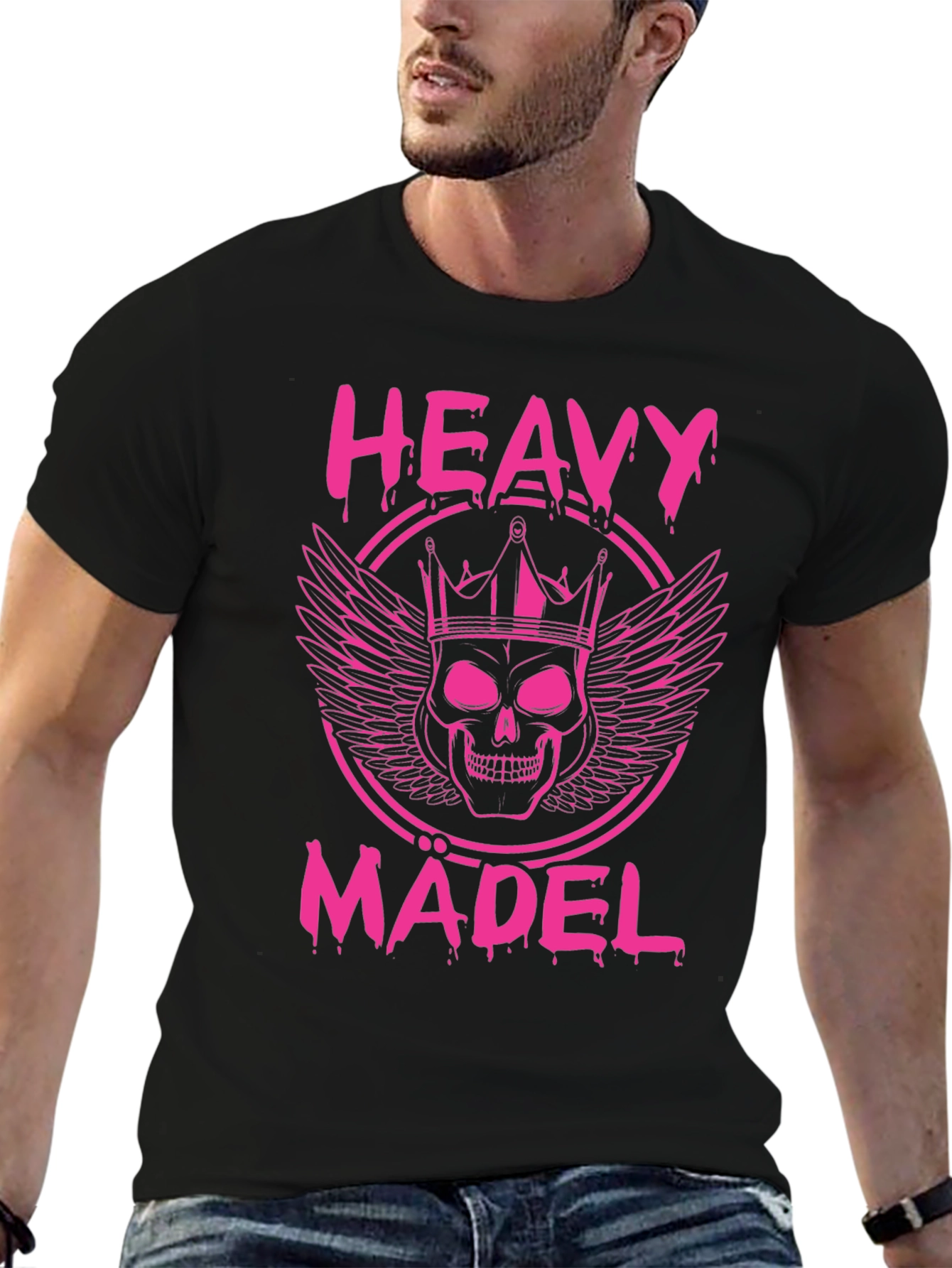 Heavy Mädel Pink Skull Crown Graphic T-Shirt