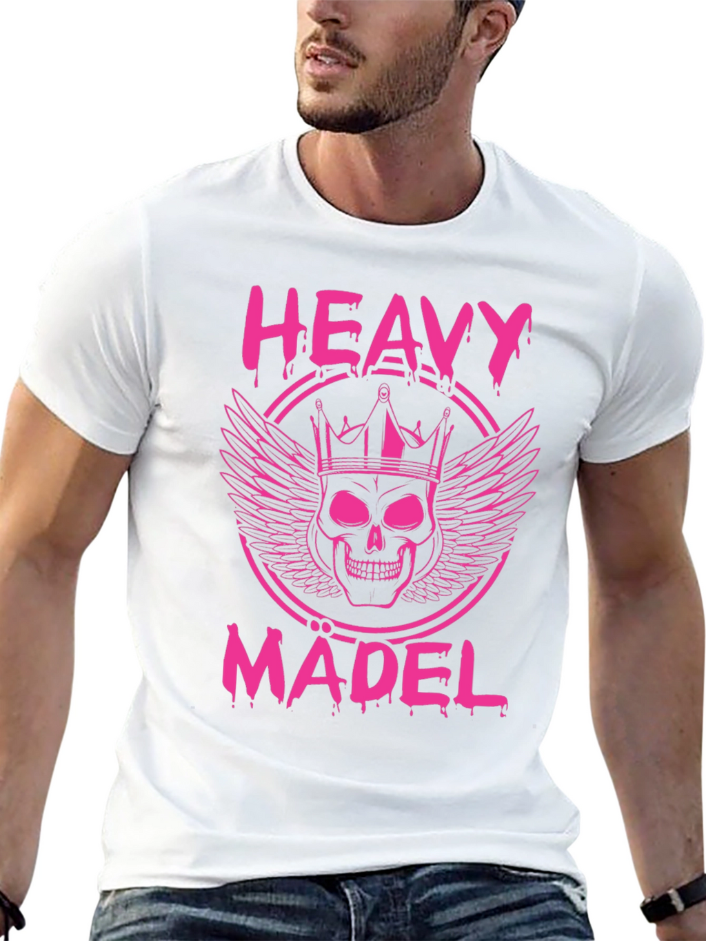 Heavy Mädel Pink Skull Crown Graphic T-Shirt