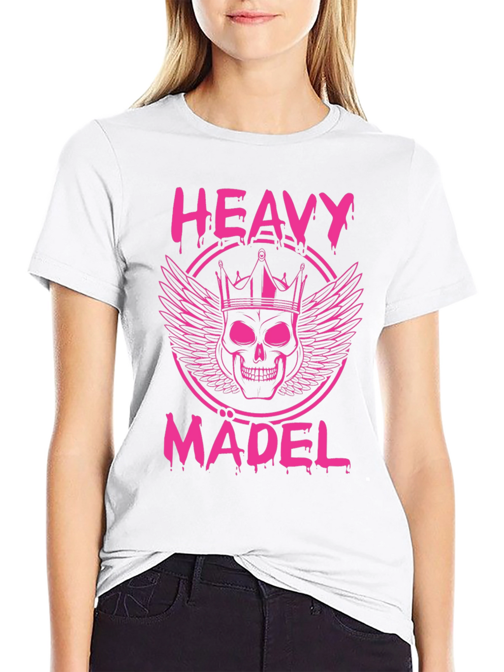 Heavy Mädel Pink Skull Crown Graphic T-Shirt