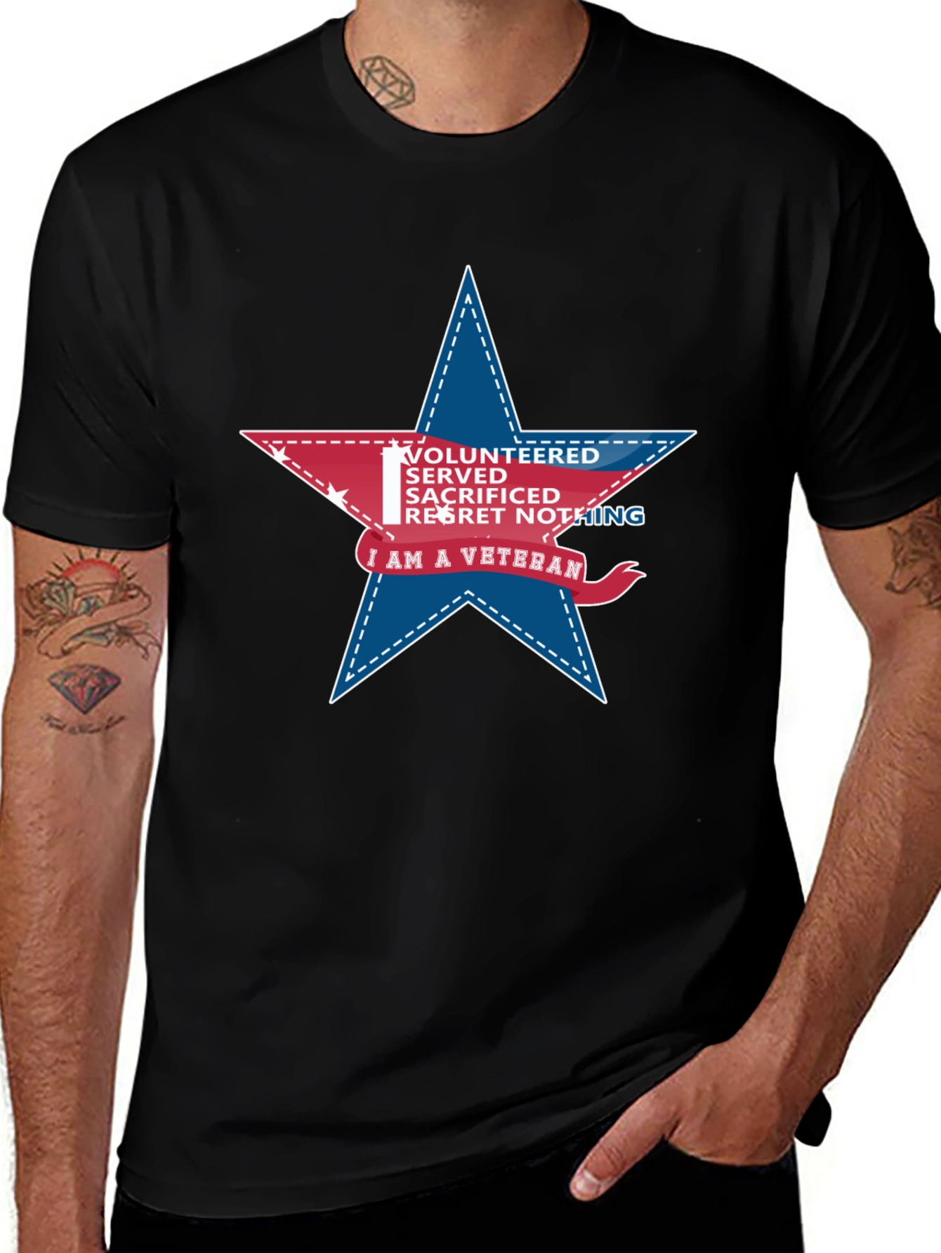 Veteran Star Graphic T-Shirt - Black