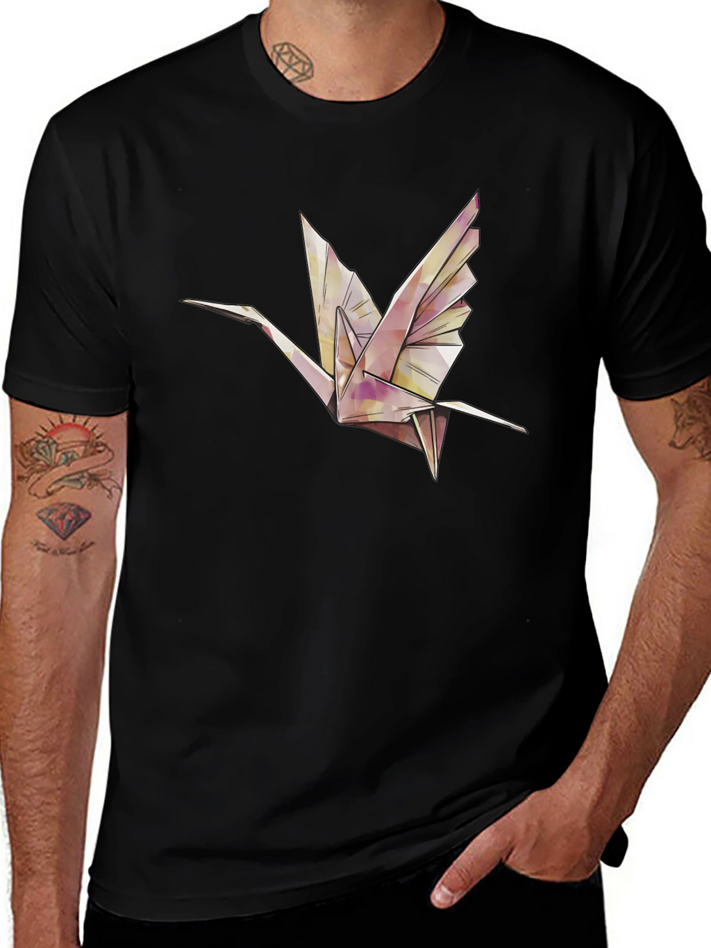 Origami Crane Graphic Tee - Stylish Black T-Shirt