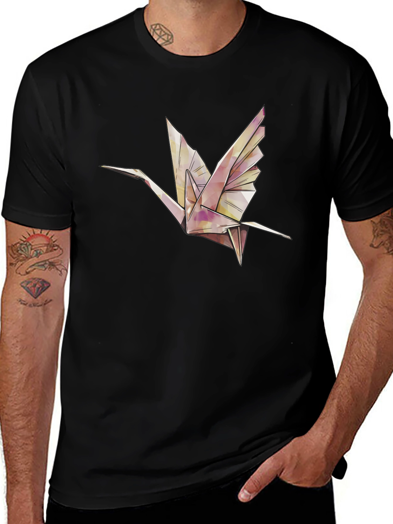 Origami Crane Graphic Tee - Stylish Black T-Shirt