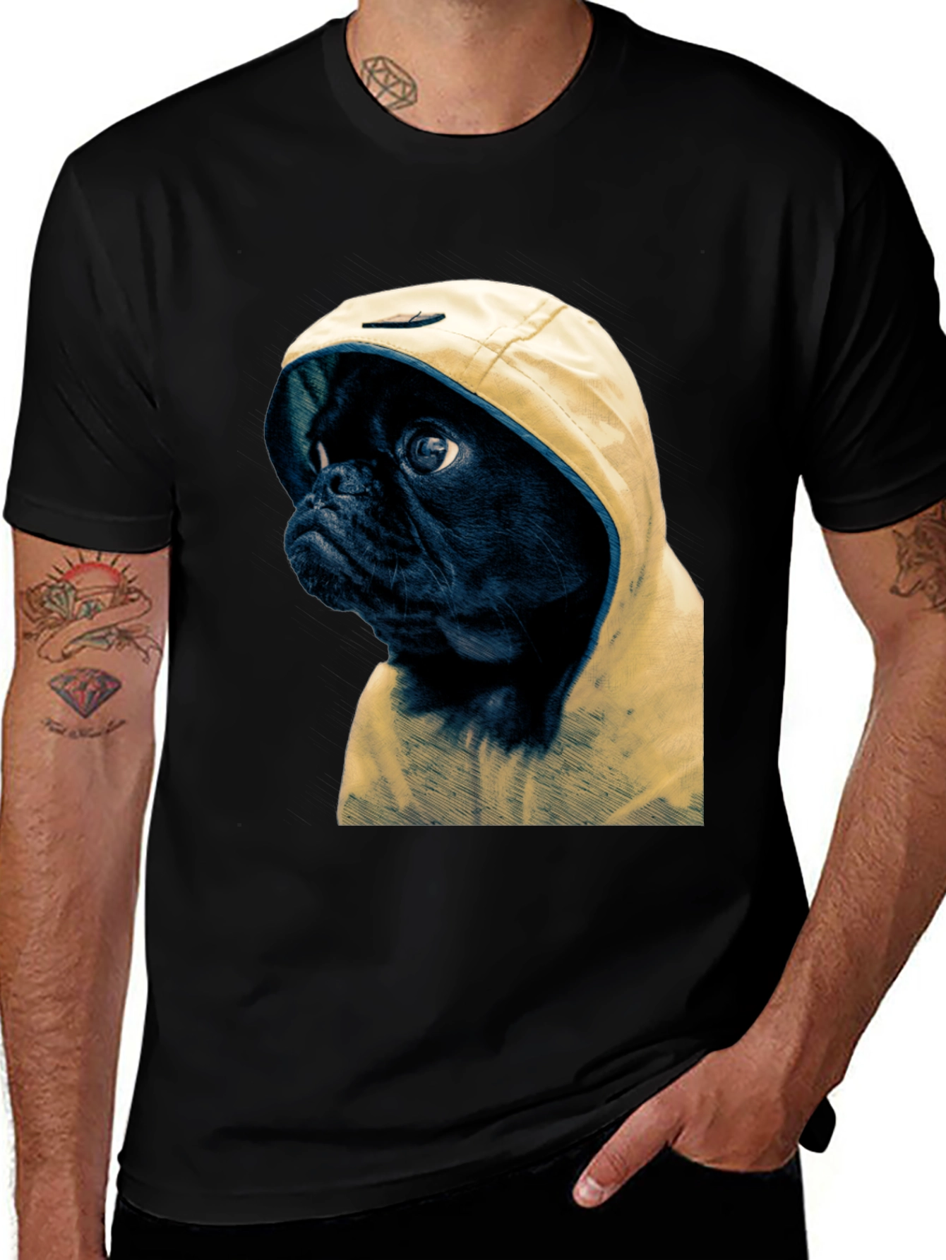 Pug in Hoodie Graphic Tee - Unique Pet Lover T-Shirt