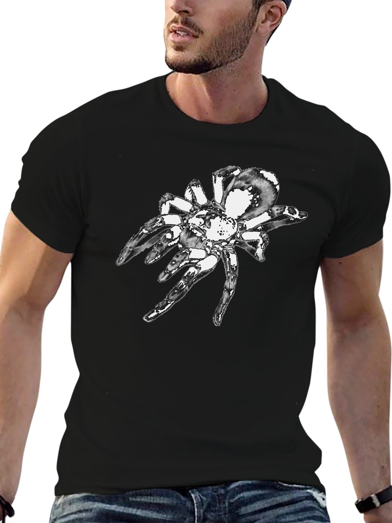 Black T-Shirt with Spider Graphic