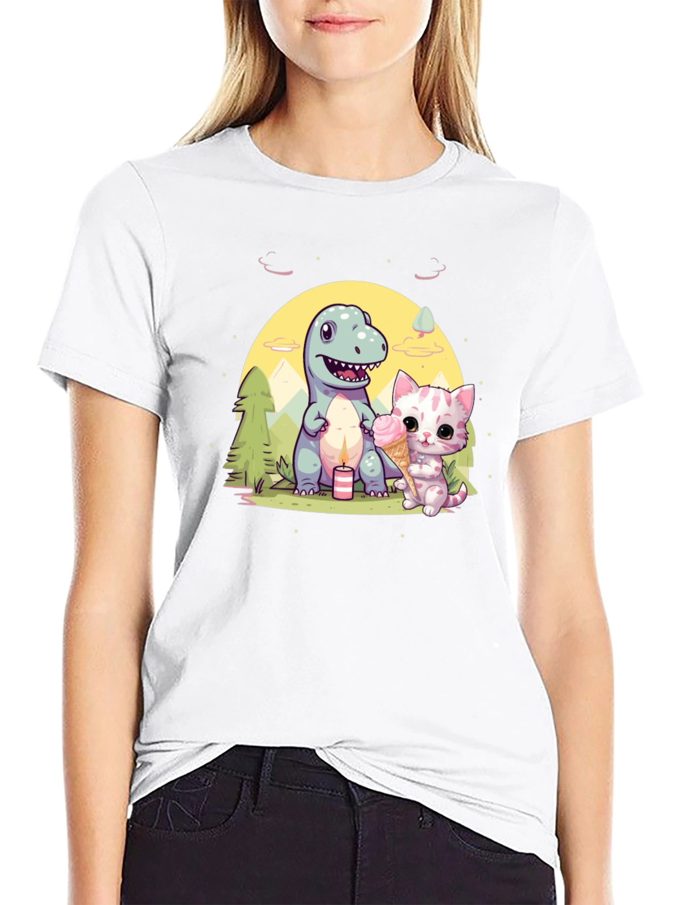 Dino & Kitty Ice Cream T-Shirt