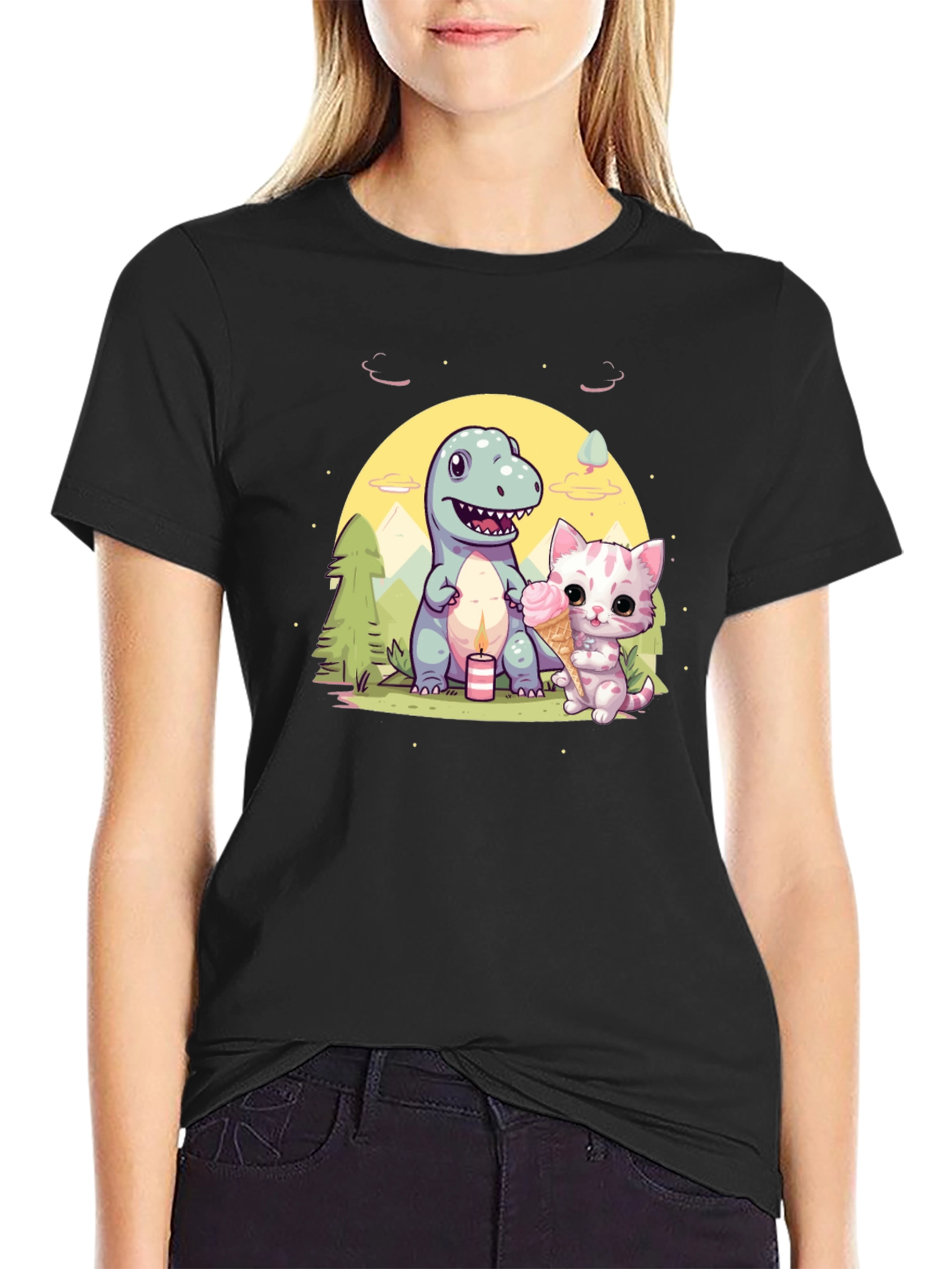 Dino & Kitty Ice Cream T-Shirt