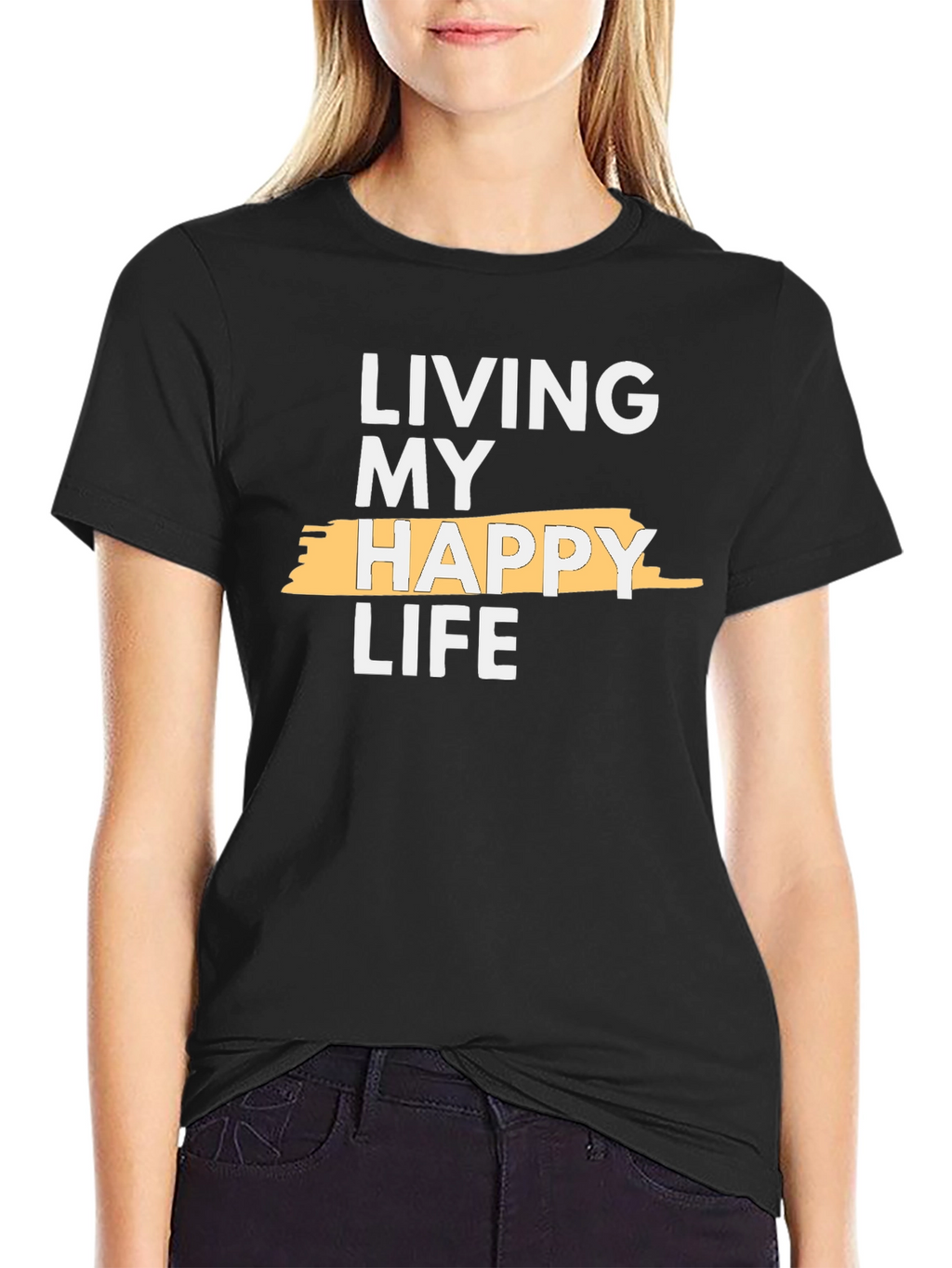 Living My Happy Life Graphic Tee - Black