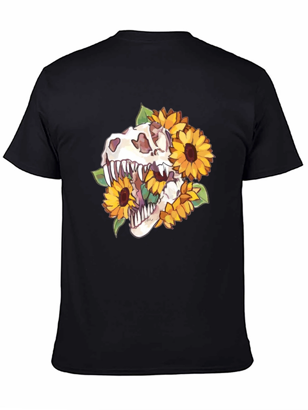 Dino Skull Sunflower Graphic Tee - Black