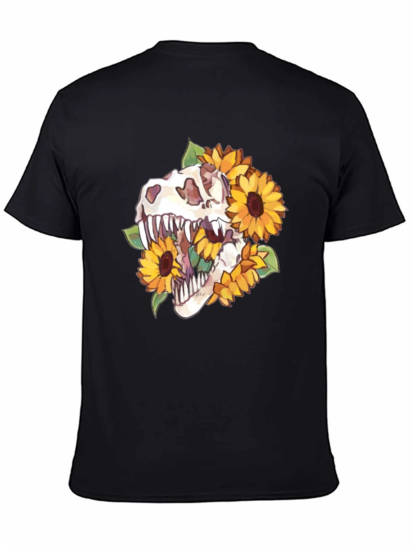 Dino Skull Sunflower Graphic Tee - Black