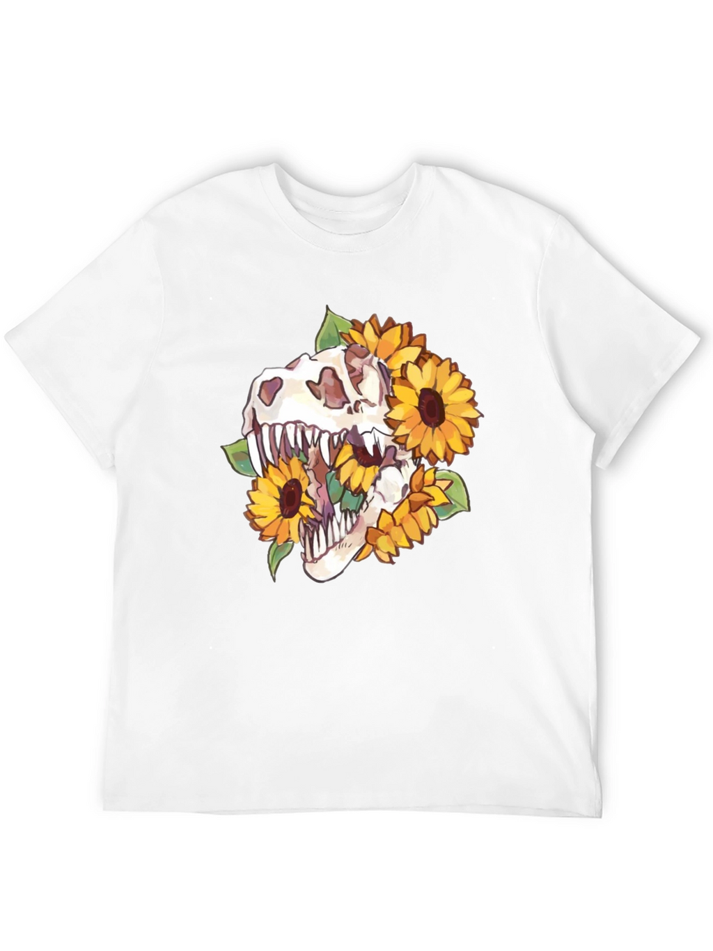 Dino Skull Sunflower Graphic Tee - Black