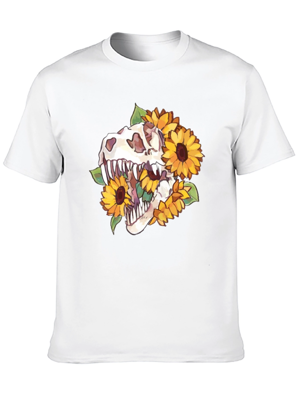 Dino Skull Sunflower Graphic Tee - Black