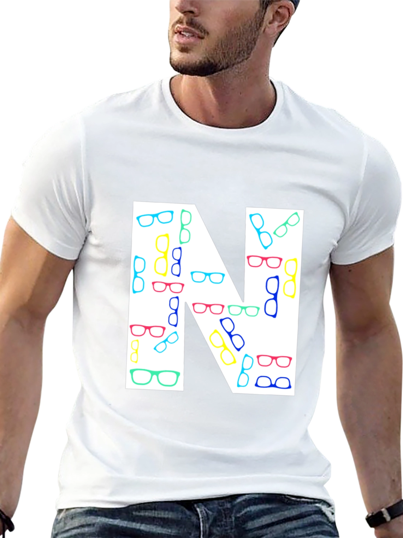 Letter N Glasses Pattern T-Shirt