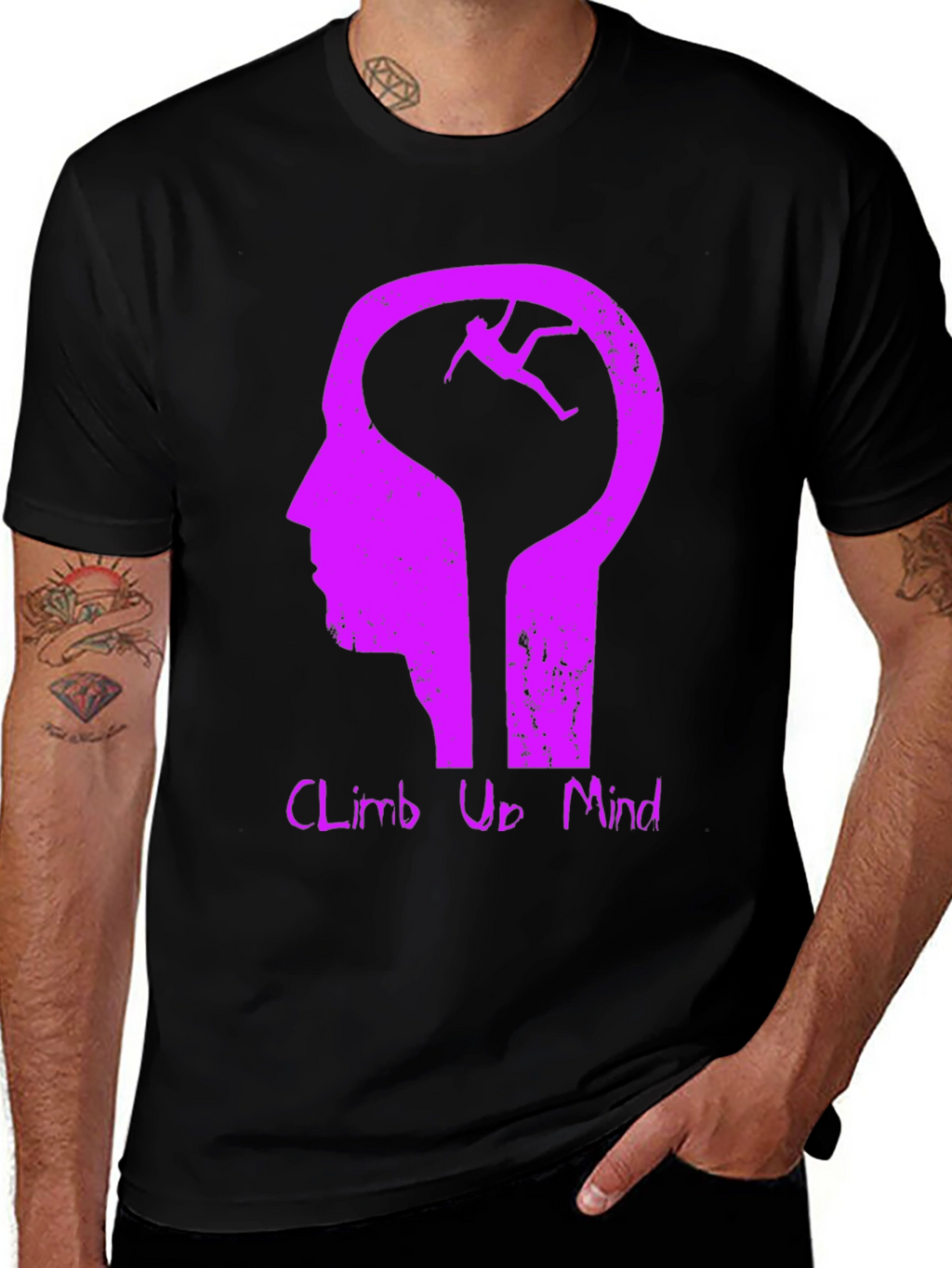 Climb Up Mind Graphic Tee - Black Cotton Blend