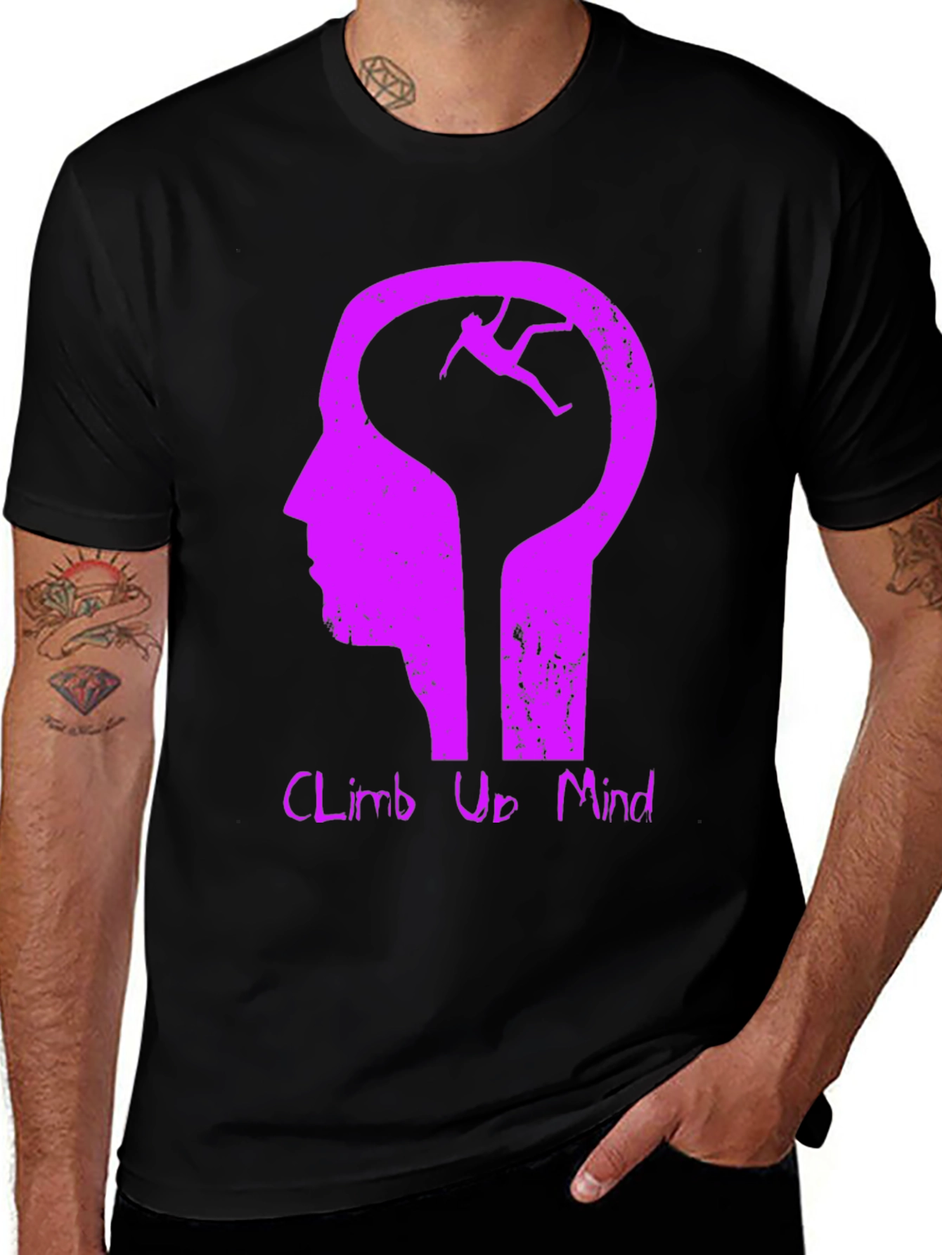 Climb Up Mind Graphic Tee - Black Cotton Blend