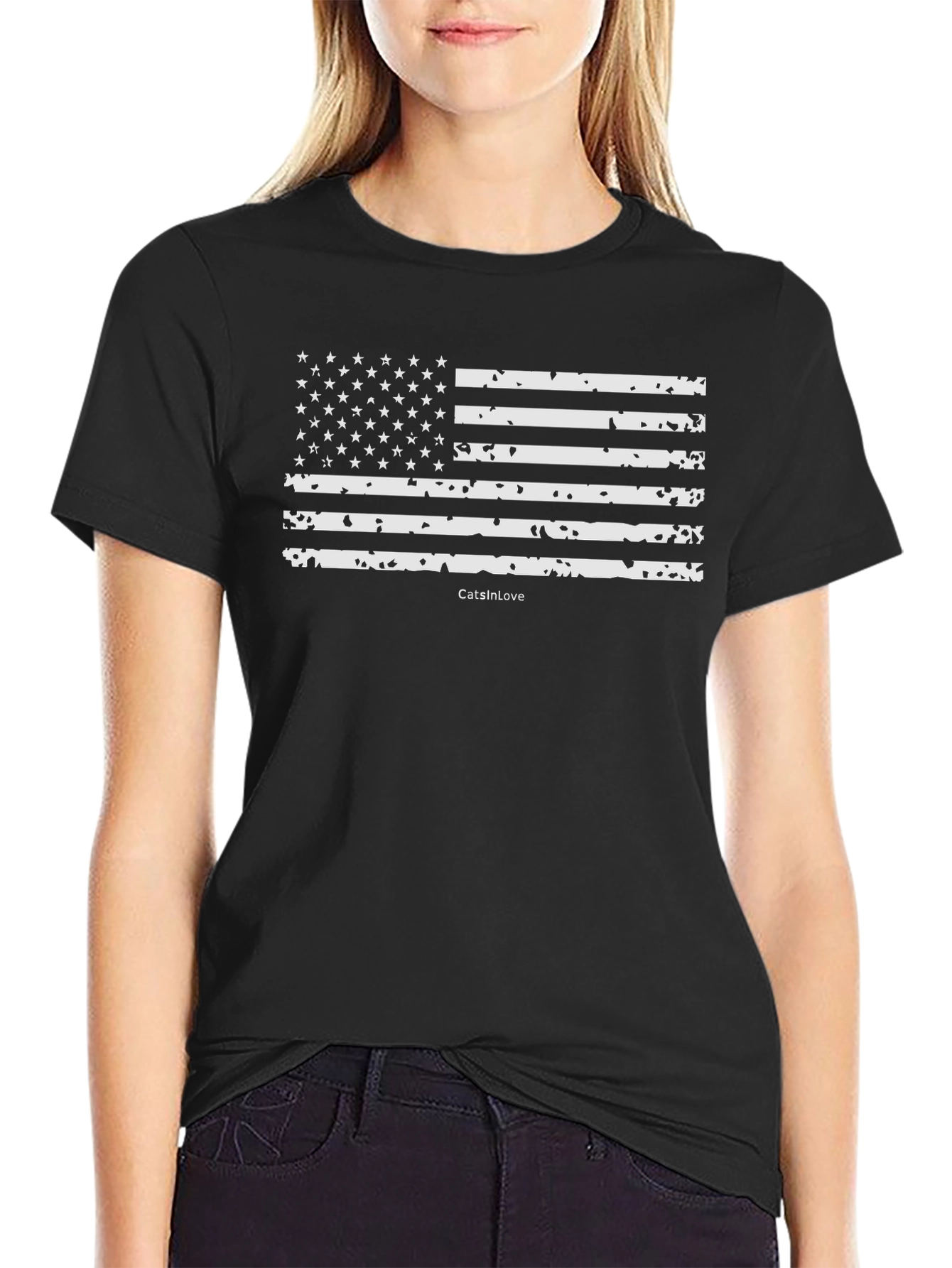 Vintage USA Flag Graphic Black T-Shirt