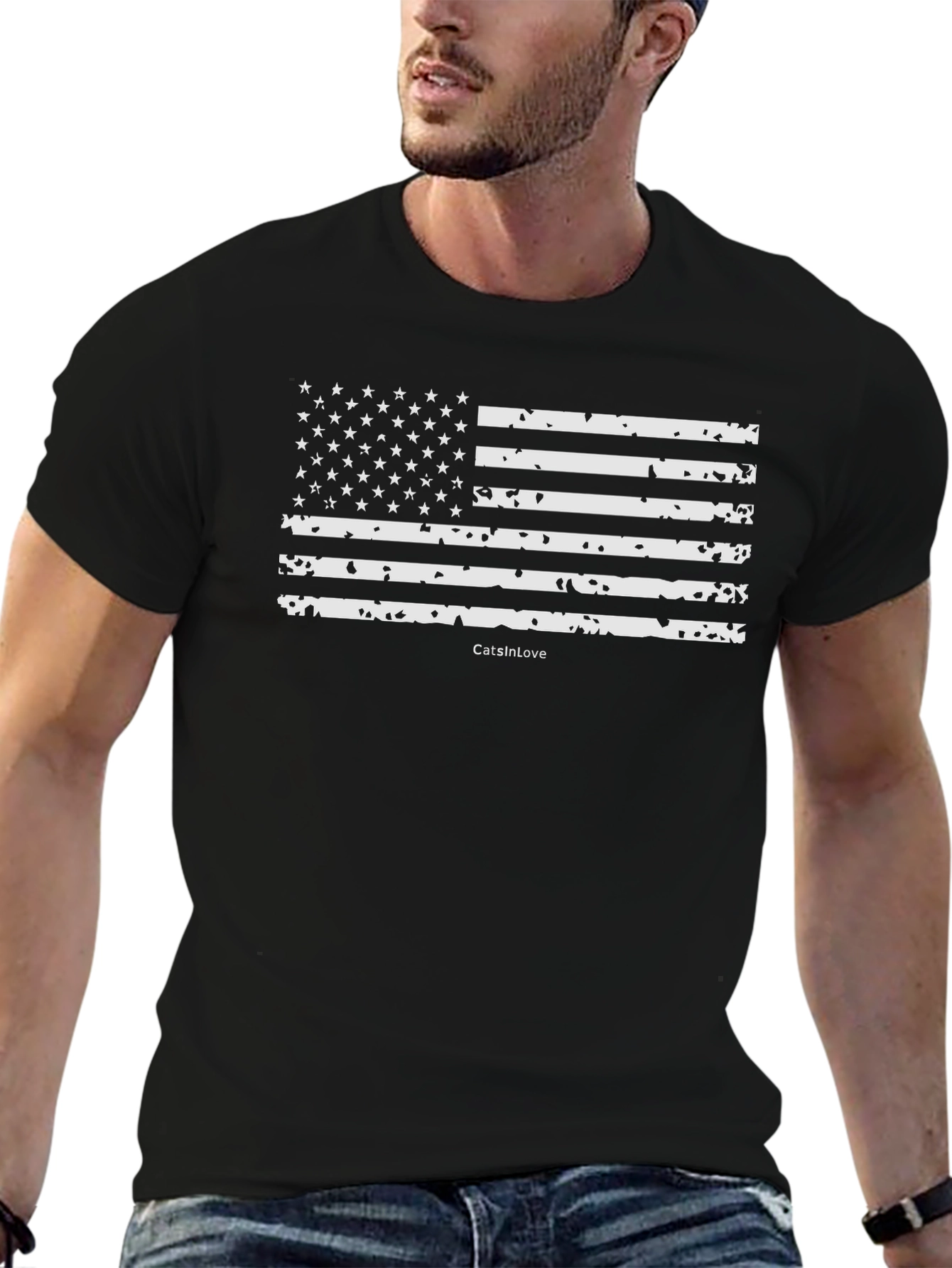 Vintage USA Flag Graphic Black T-Shirt