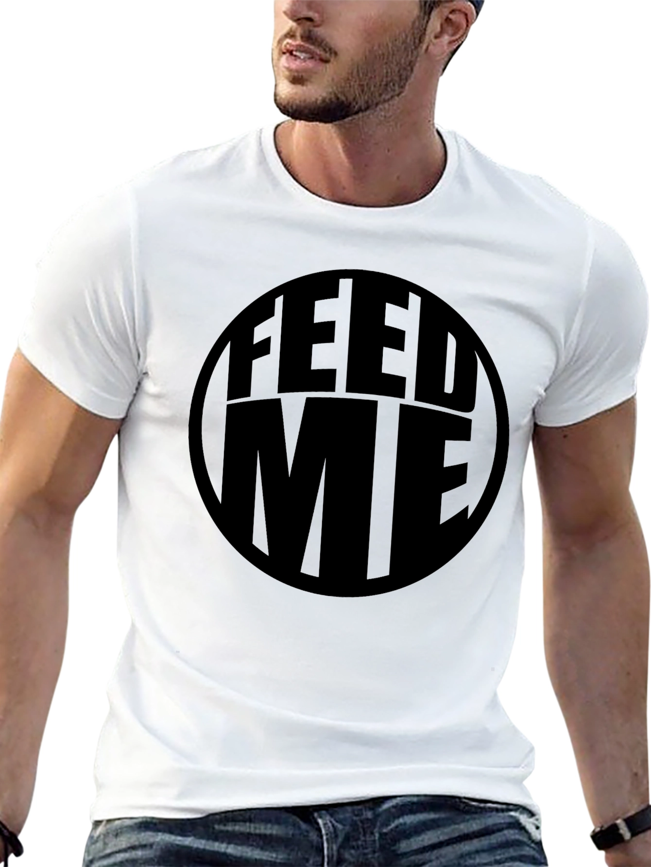 Feed Me Black Graphic Tee - Casual Comfort