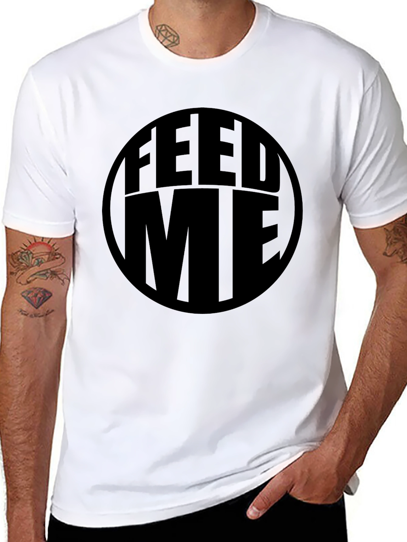 Feed Me Black Graphic Tee - Casual Comfort