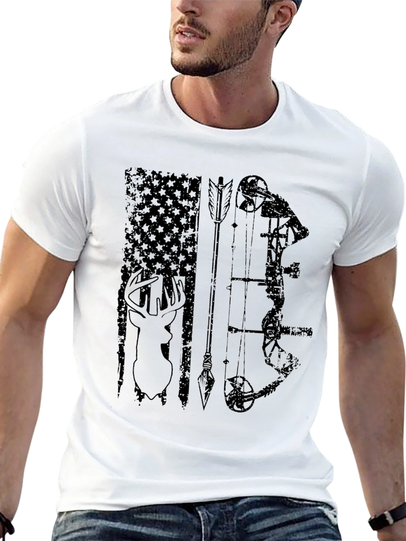 Mens Black Hunting Graphic T-Shirt