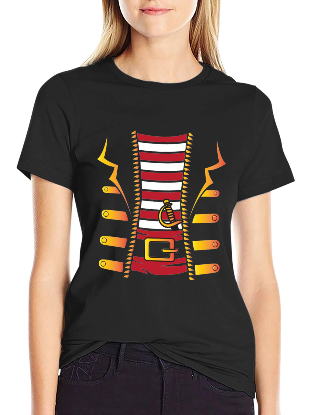 Pirate Costume T-Shirt - Red and White Striped Design