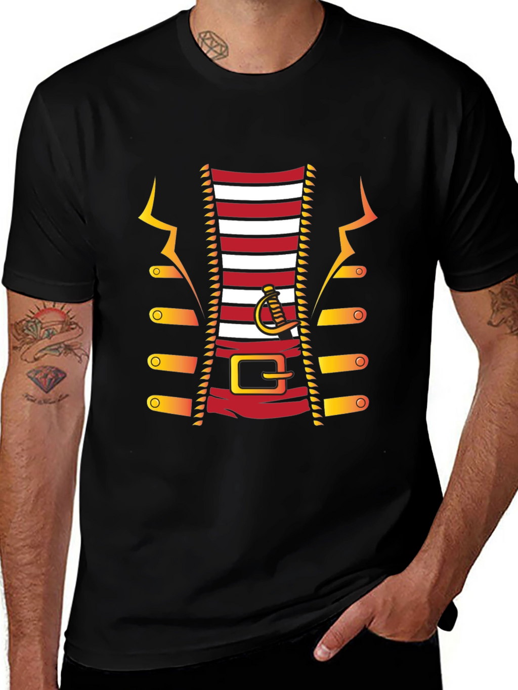 Pirate Costume T-Shirt - Red and White Striped Design
