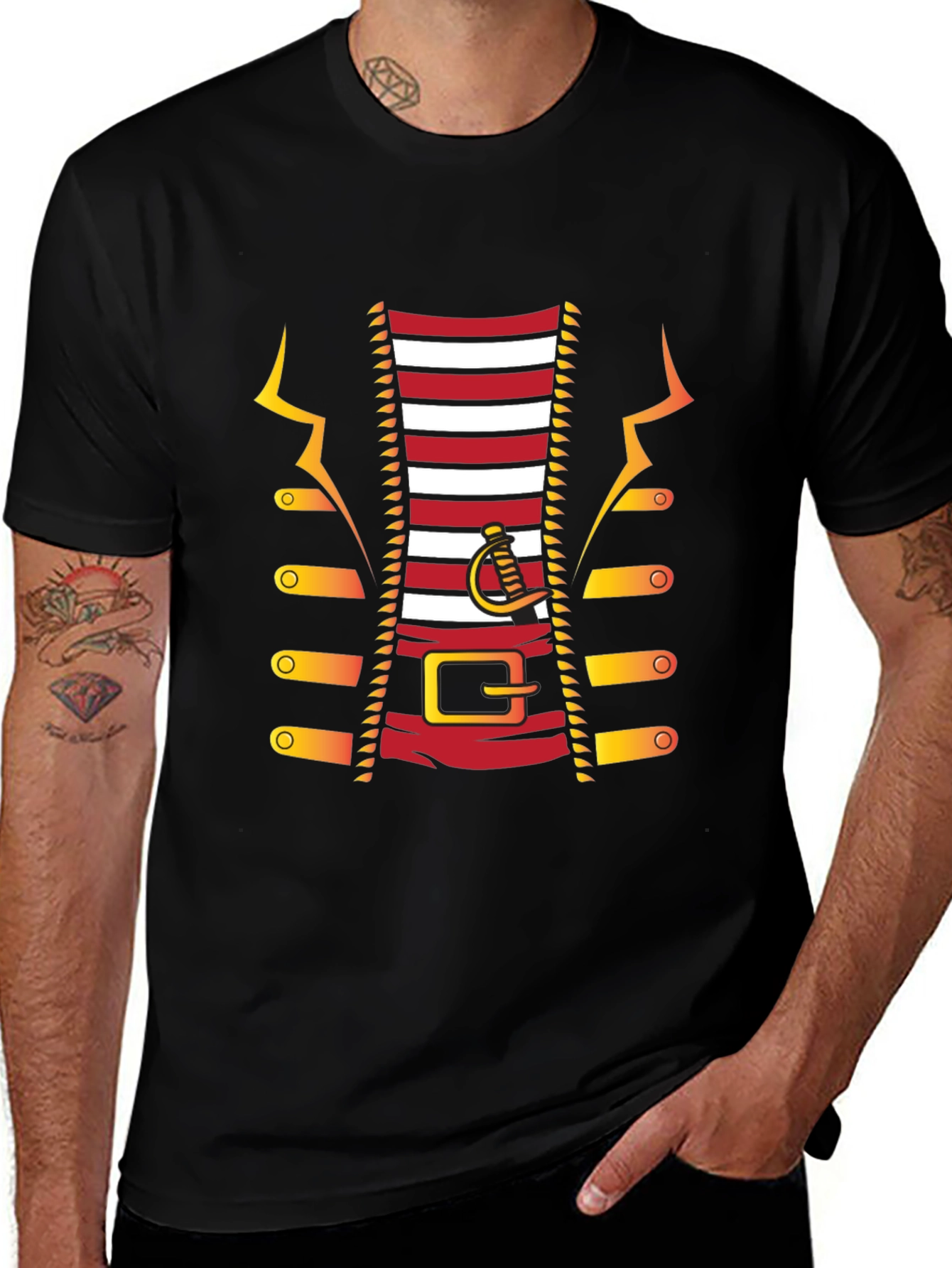 Pirate Costume T-Shirt - Red and White Striped Design