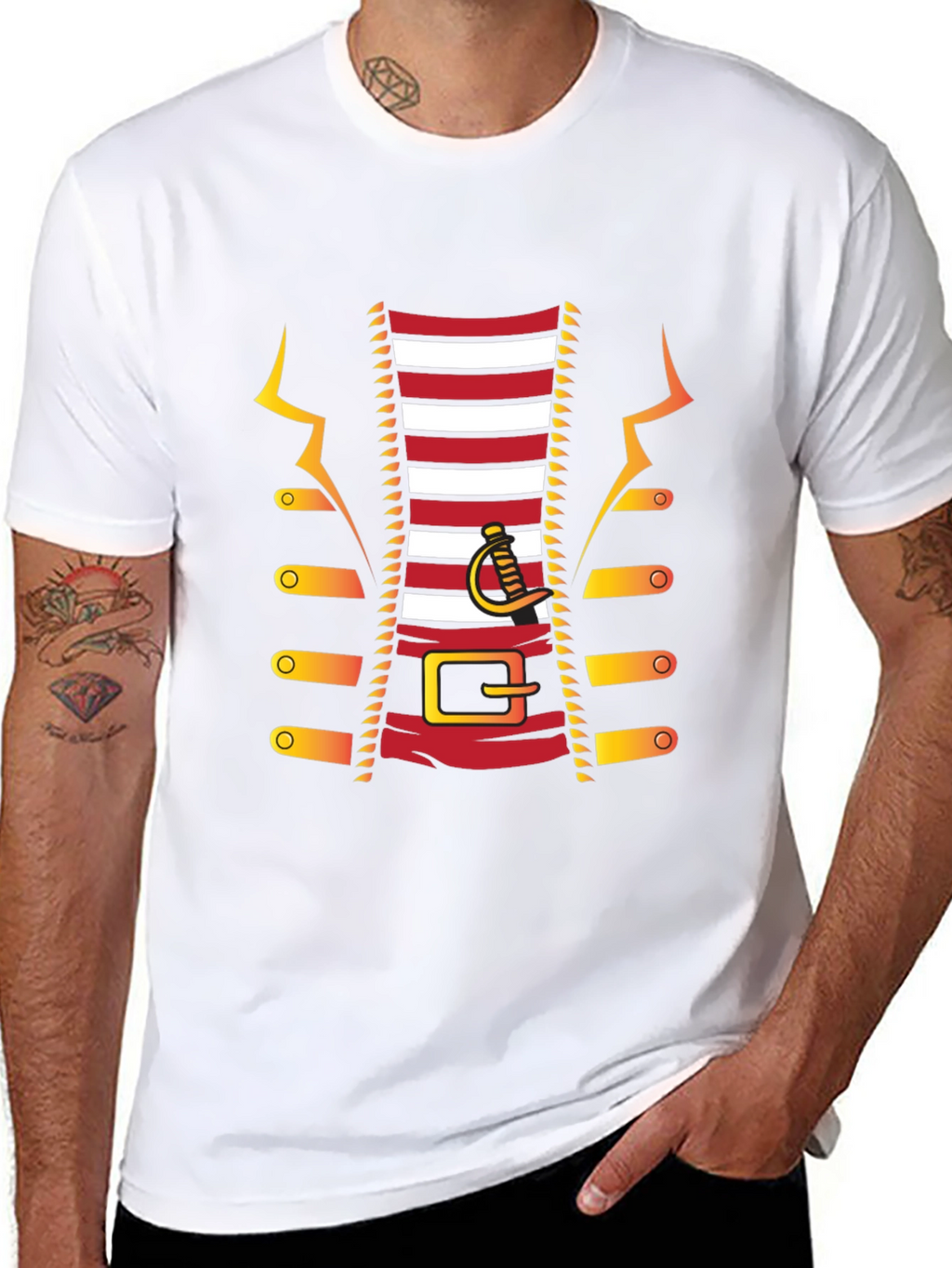Pirate Costume T-Shirt - Red and White Striped Design