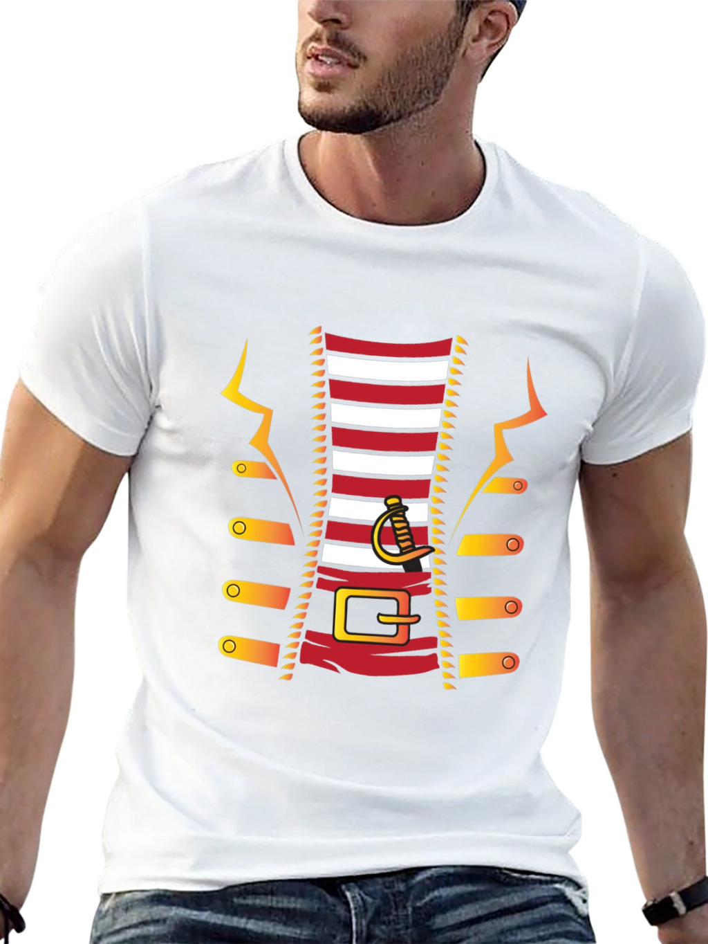 Pirate Costume T-Shirt - Red and White Striped Design