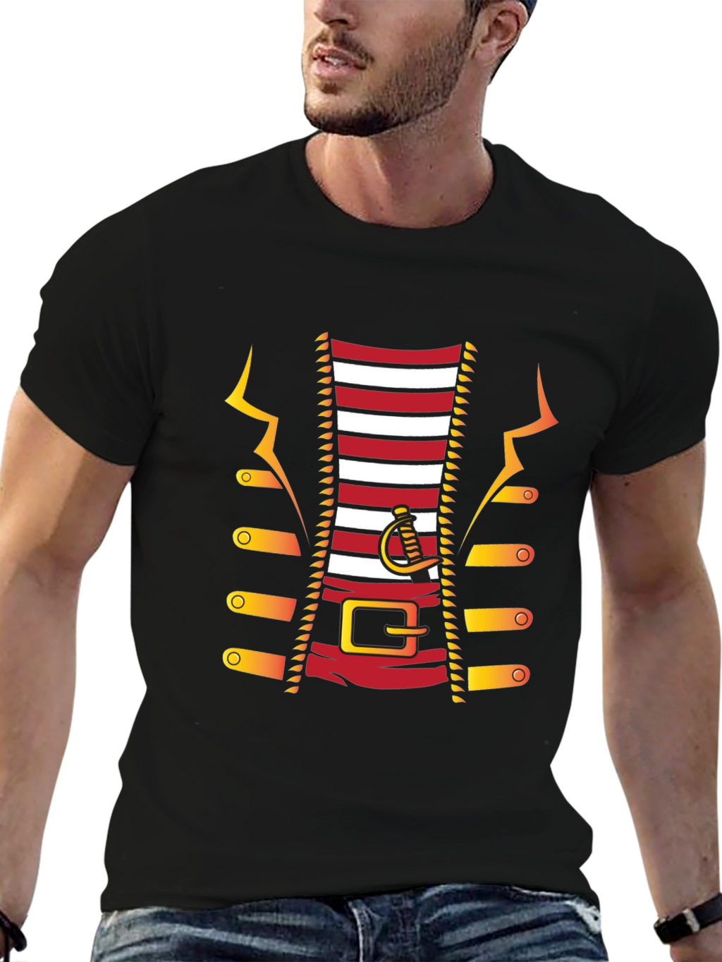 Pirate Costume T-Shirt - Red and White Striped Design