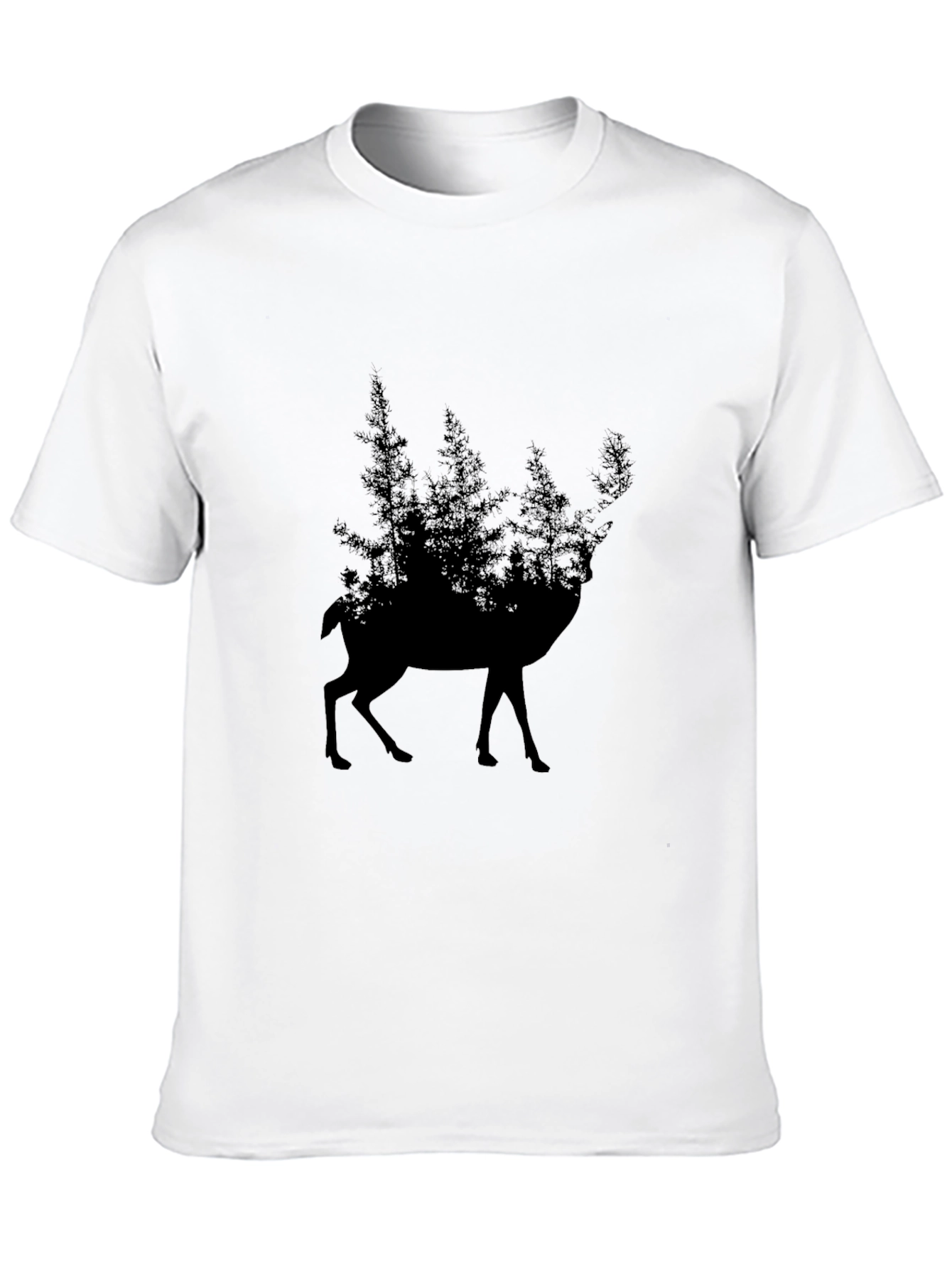 Nature Deer Silhouette Graphic Tee - Black