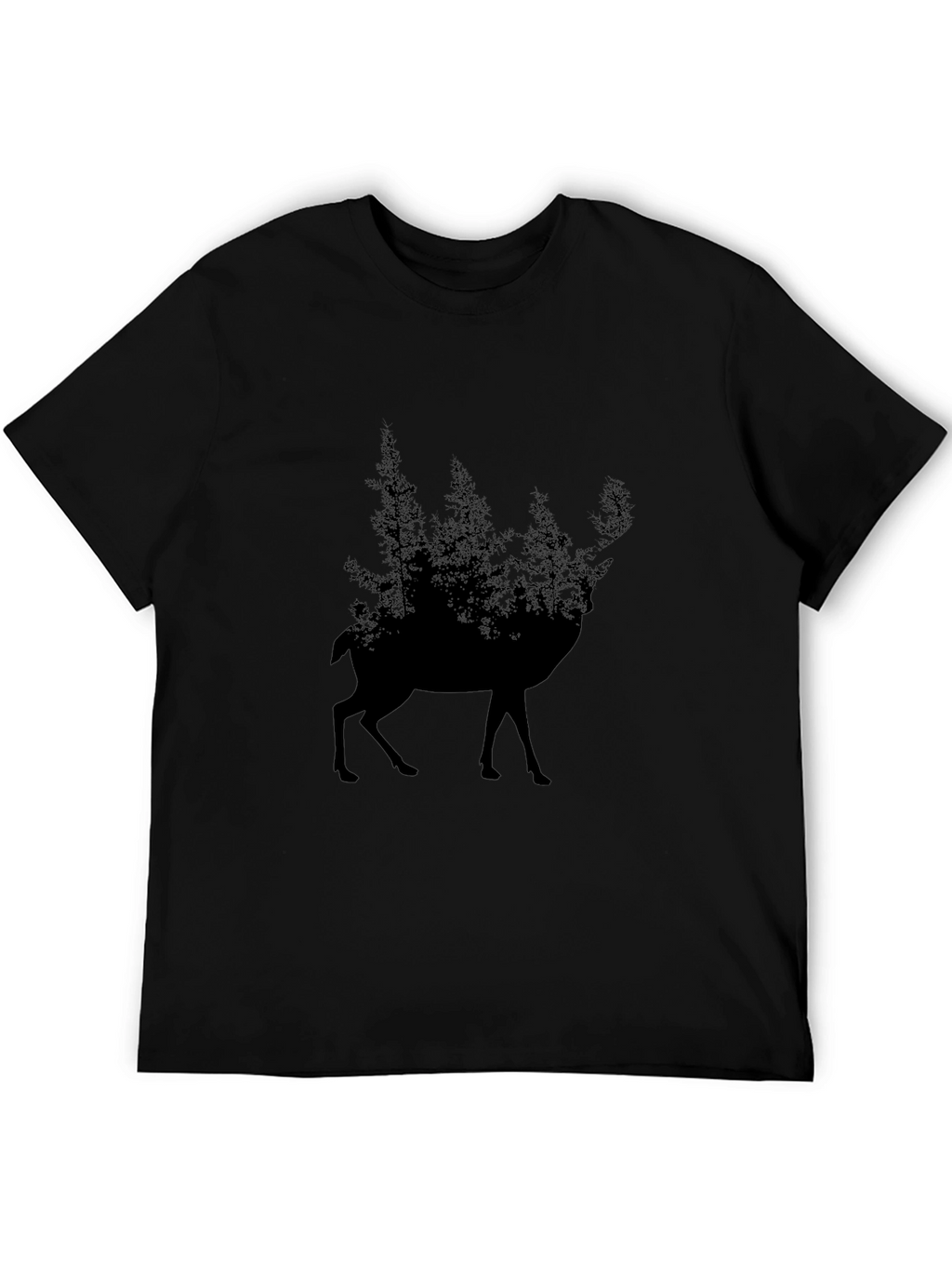 Nature Deer Silhouette Graphic Tee - Black