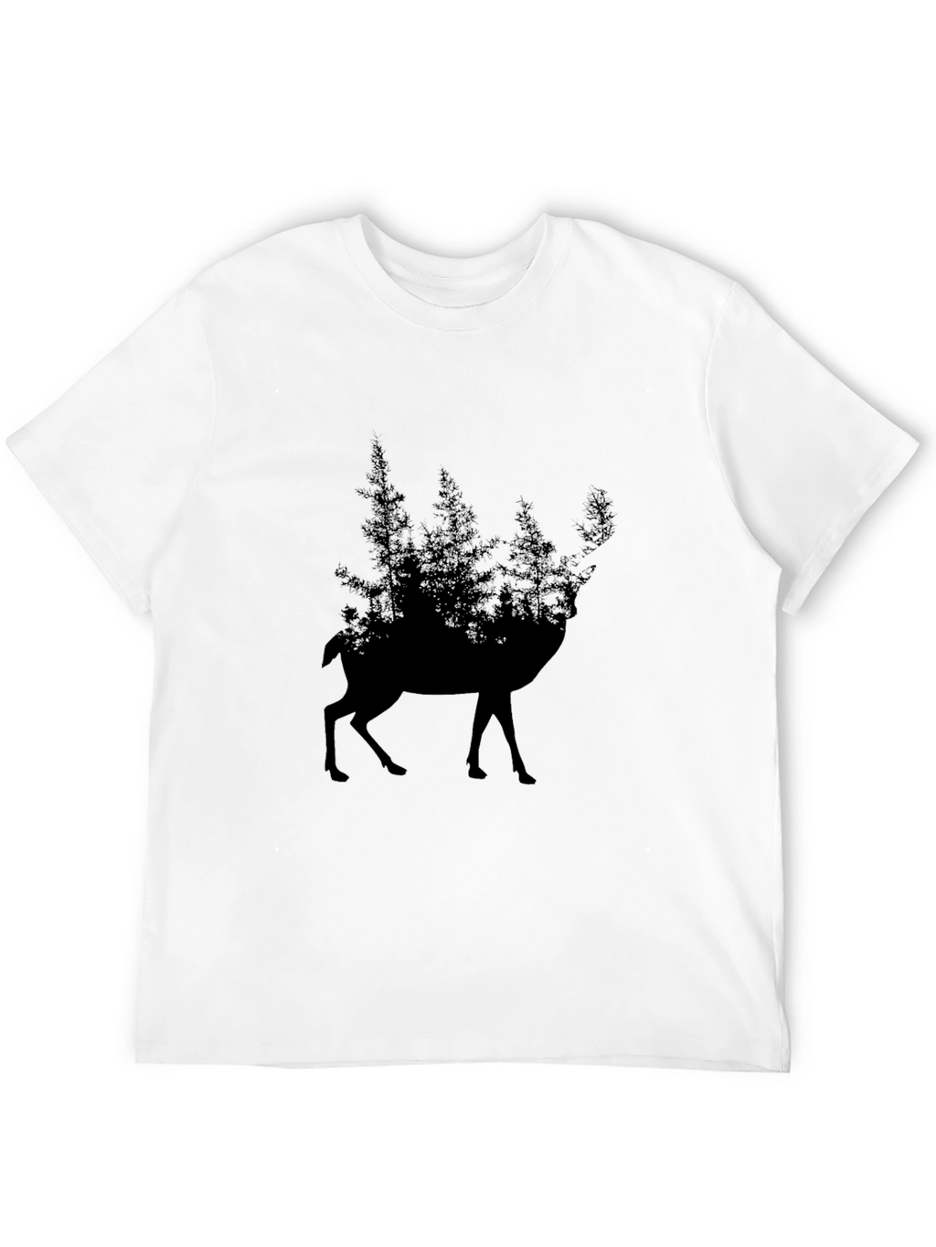 Nature Deer Silhouette Graphic Tee - Black