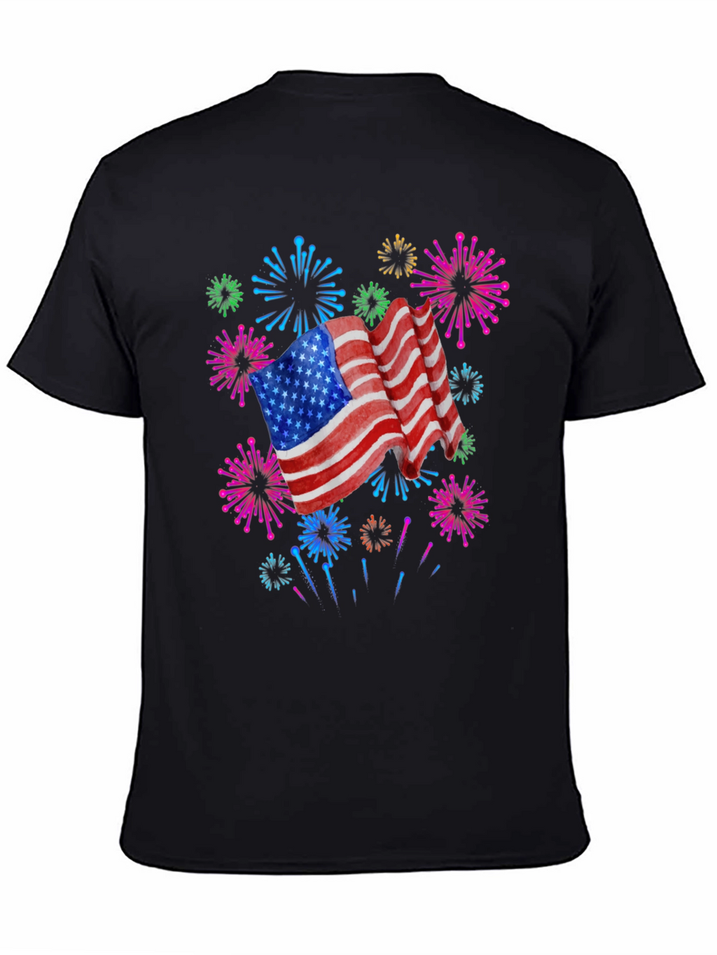 Patriotic American Flag Fireworks Black T-Shirt