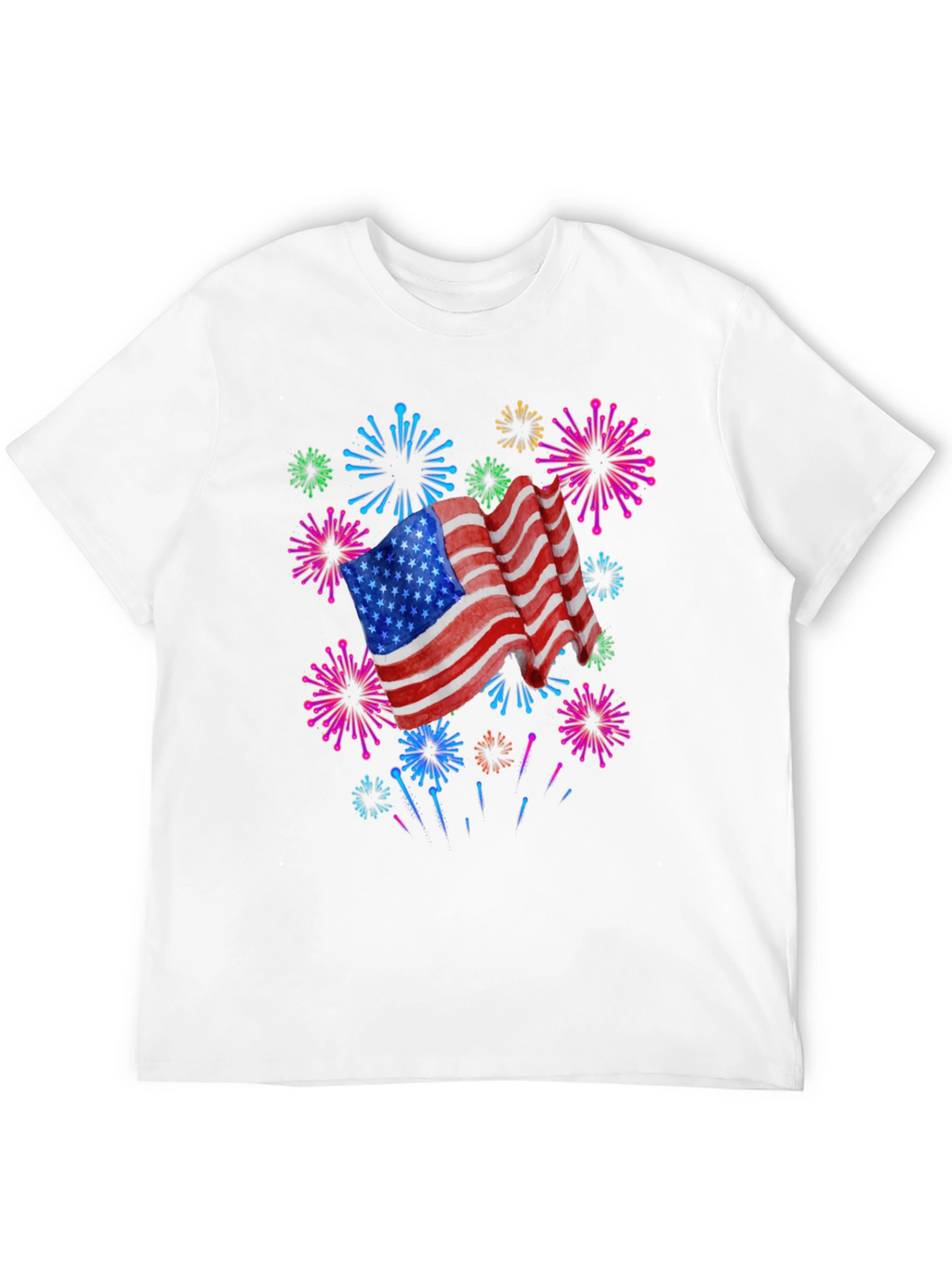 Patriotic American Flag Fireworks Black T-Shirt