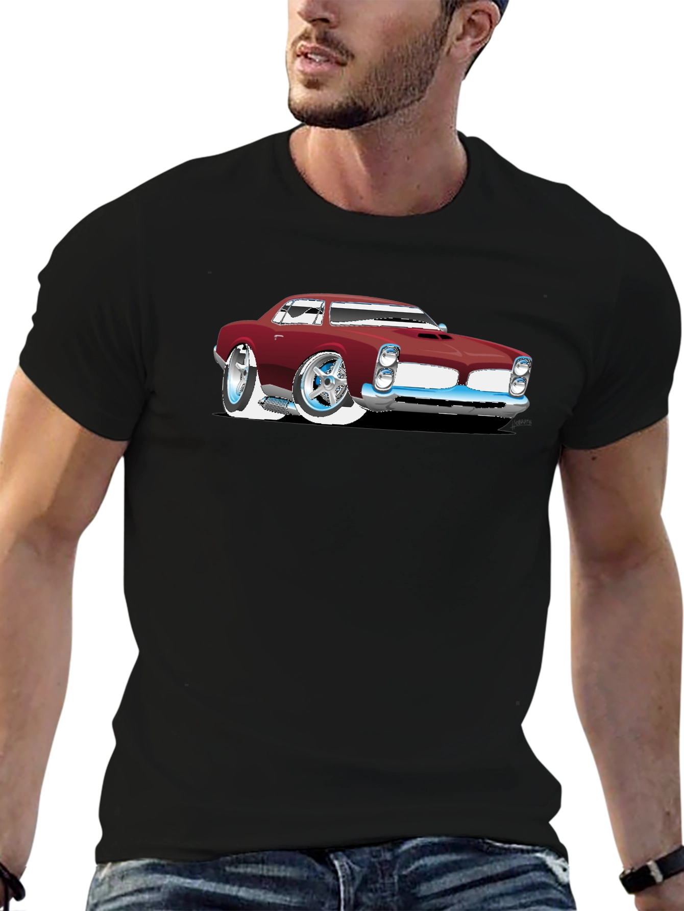 Cartoon Car Graphic Black T-Shirt