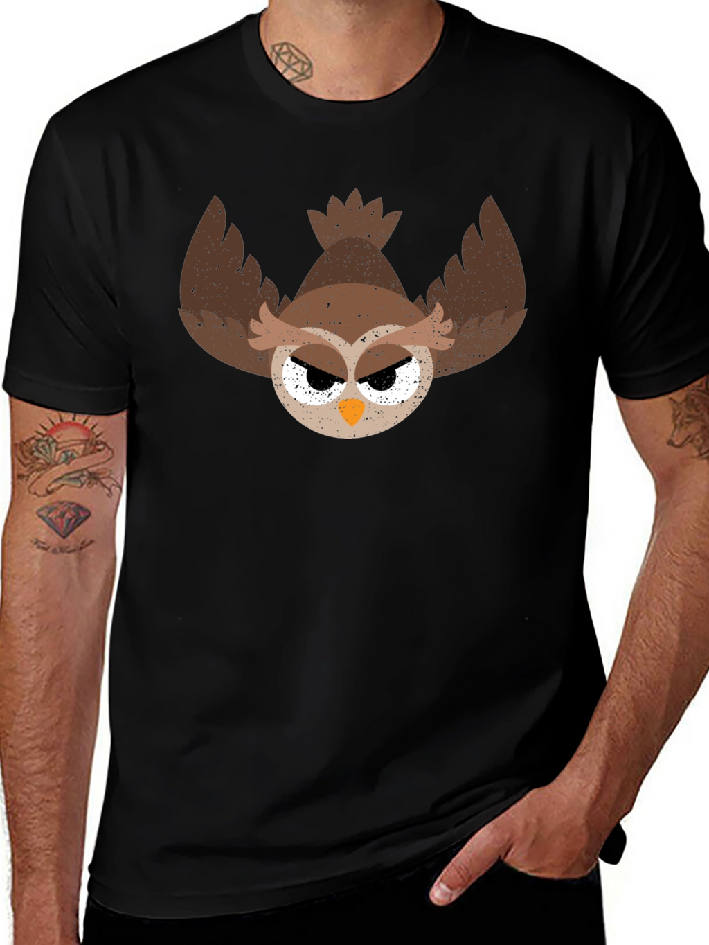 Grumpy Owl Graphic Tee - Mens Black T-Shirt