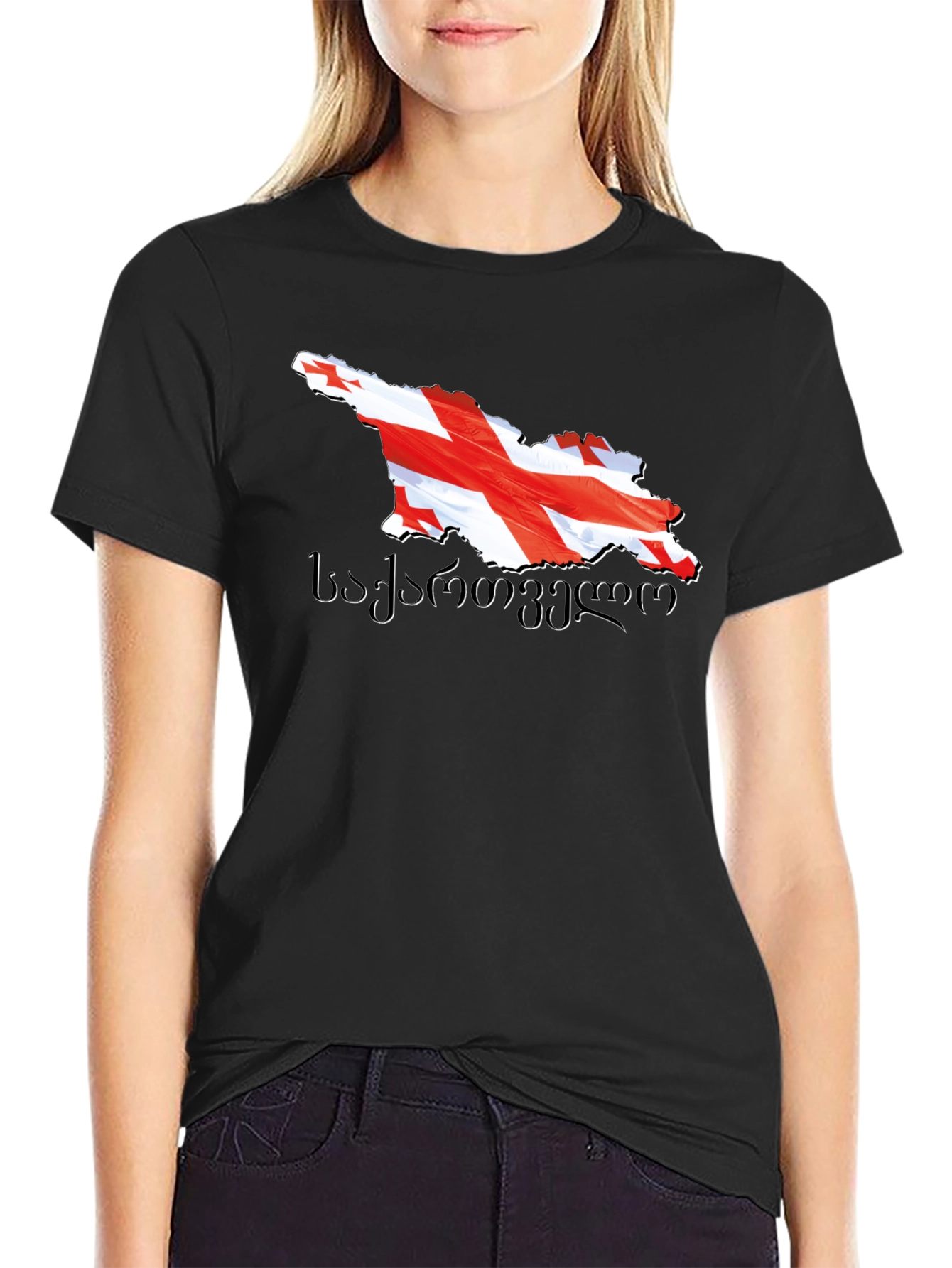 Georgia Flag Map T-Shirt - Black Crew Neck Tee
