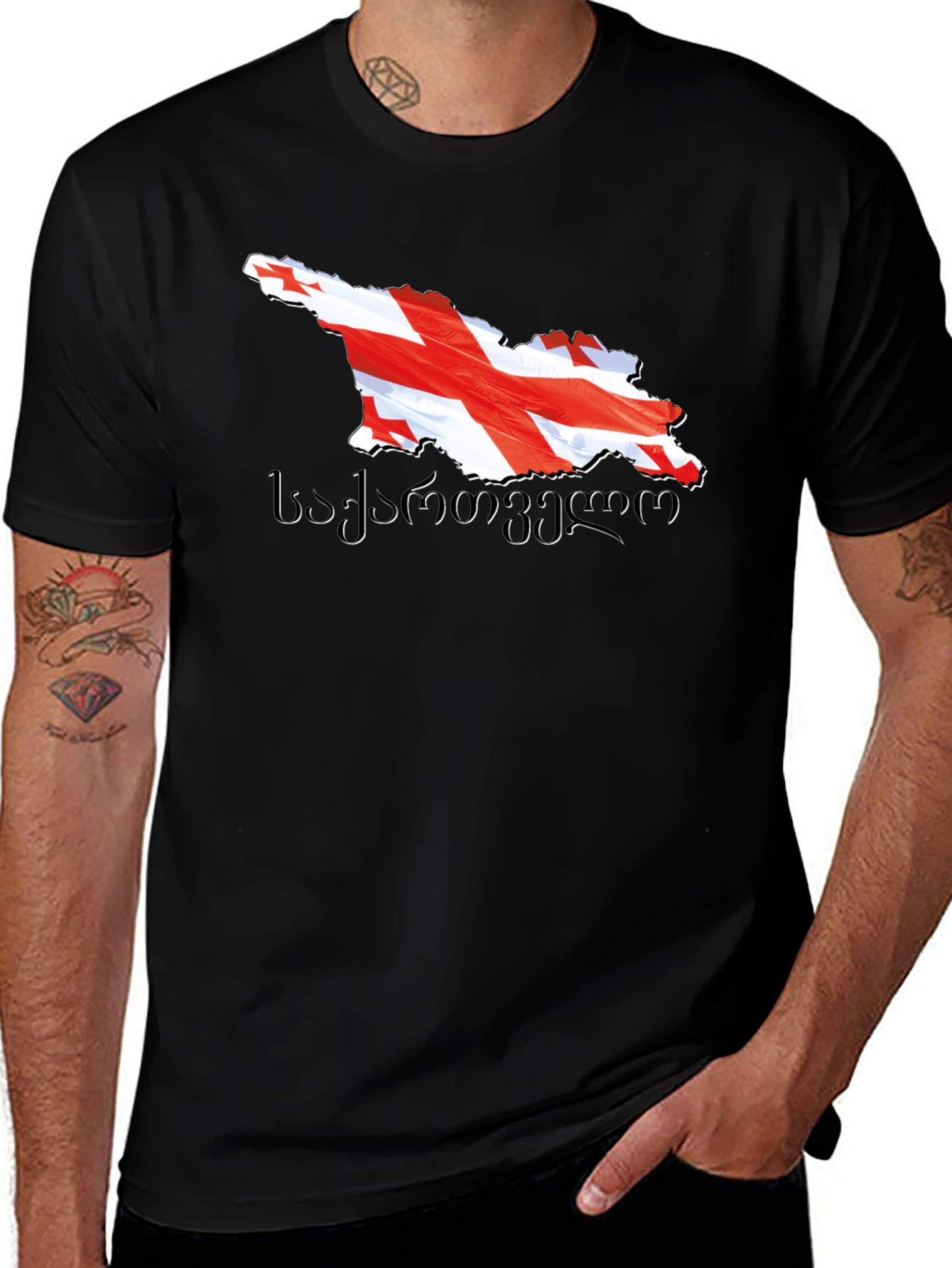 Georgia Flag Map T-Shirt - Black Crew Neck Tee